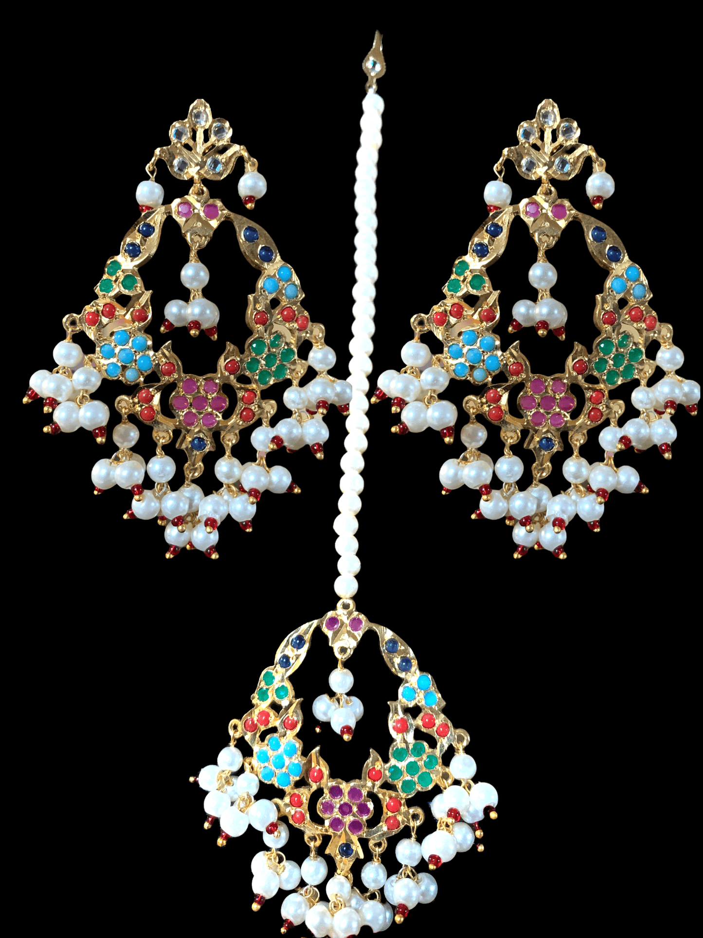 DJET26  Madhuri navaratan chandbali Tika Set ( READY TO SHIP)