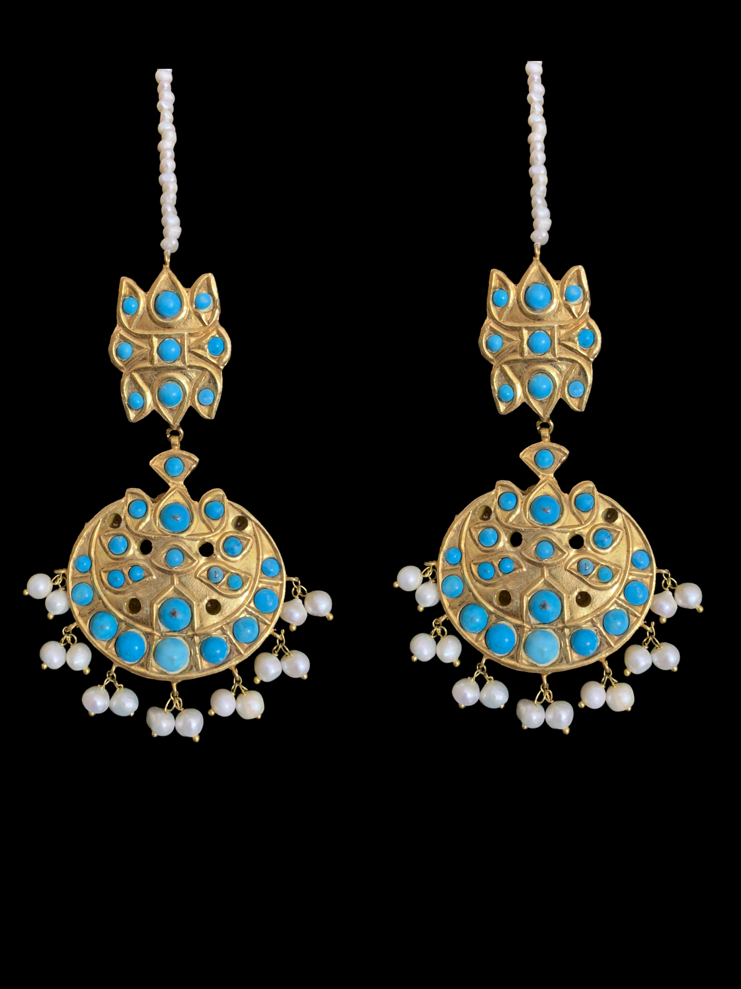 DJET40 Reza gold plated turquoise with fresh water pearls earrings tika ( READY TO SHIP)