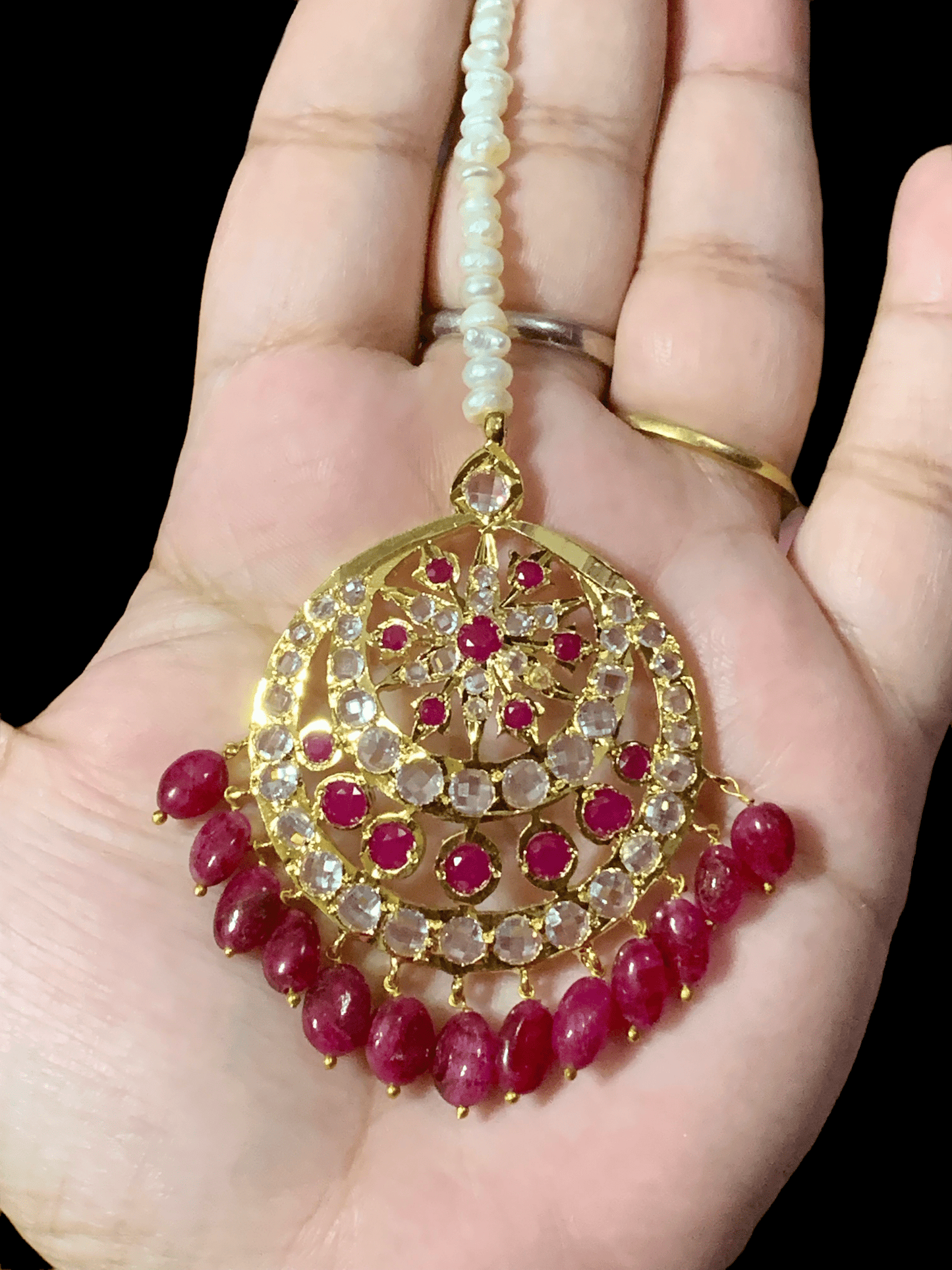 DJTK11 Isra tika in rubies and fresh water pearls ( SHIPS IN 4 WEEKS )
