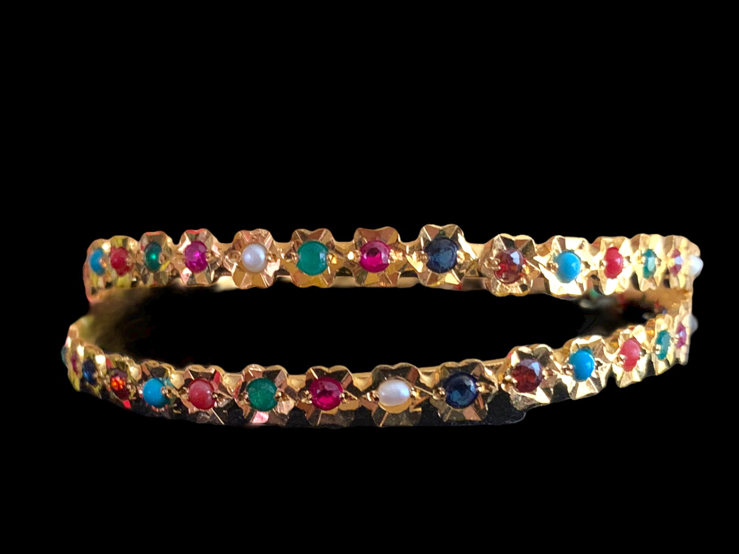 Navratan gold plated silver bangles- one pair ( SHIPS IN 5 WEEKS )