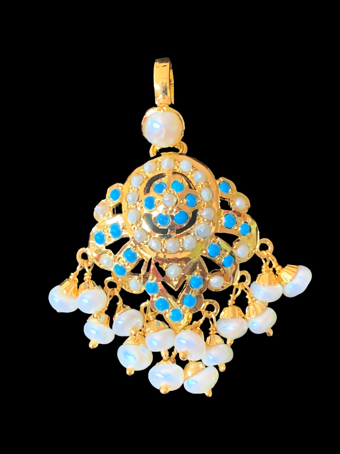 Gold plated silver pendant set in turquoise / feroza ( SHIPS IN 5 WEEKS )