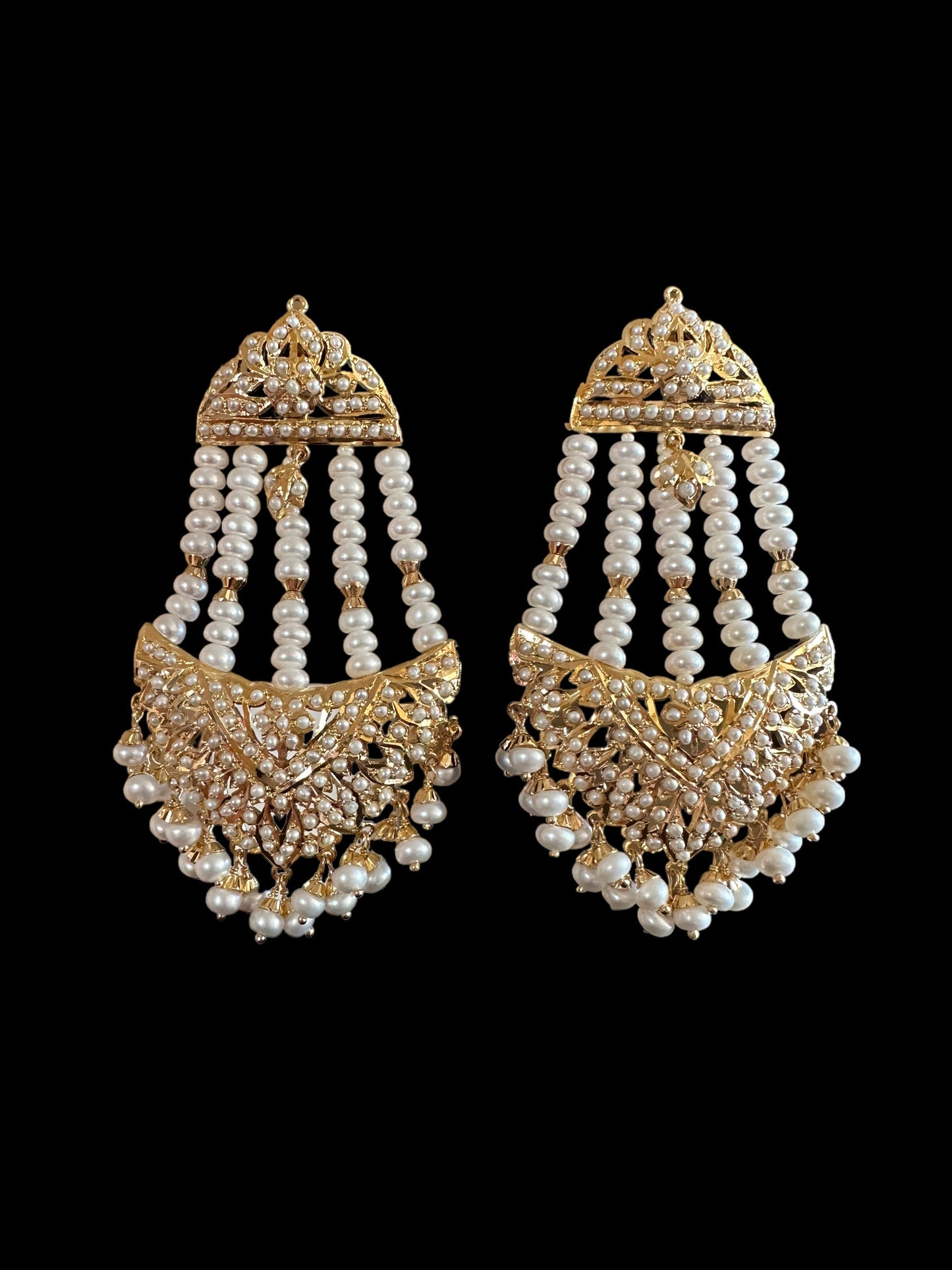 Fresh water pearl jhoomar earrings in gold plated silver ( SHIPS IN 5 WEEKS )