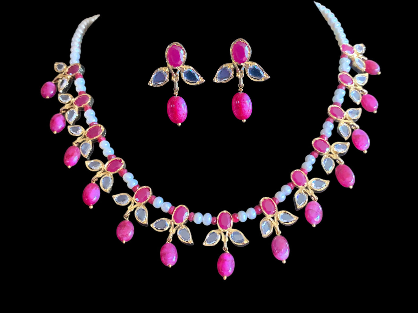 ZAFRIN gold plated silver necklace set in ruby (  SHIPS IN 5 WEEKS )