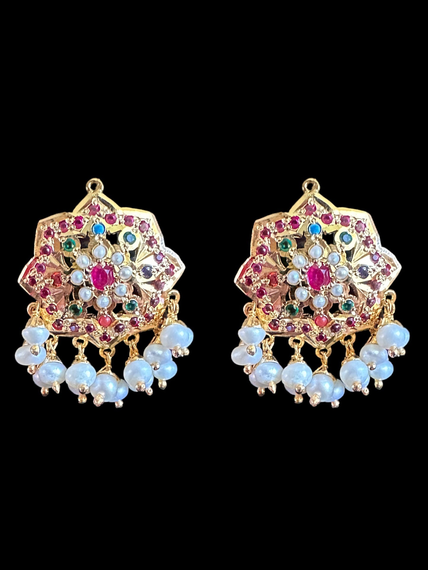 Navratan with Fresh water pearl gold plated silver pendant set  ( SHIPS IN 5 WEEKS  )