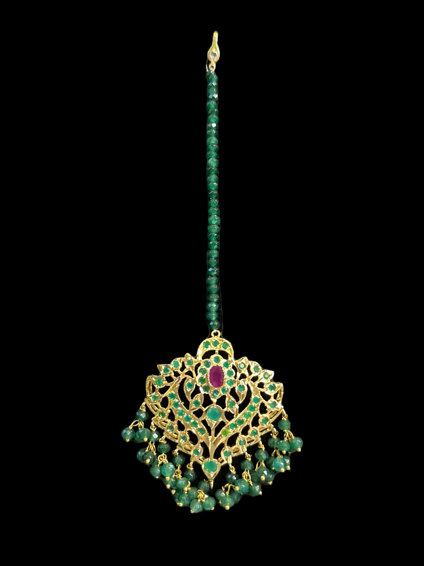 DJET41 Ekta ruby emerald earrings tika (READY TO SHIP )