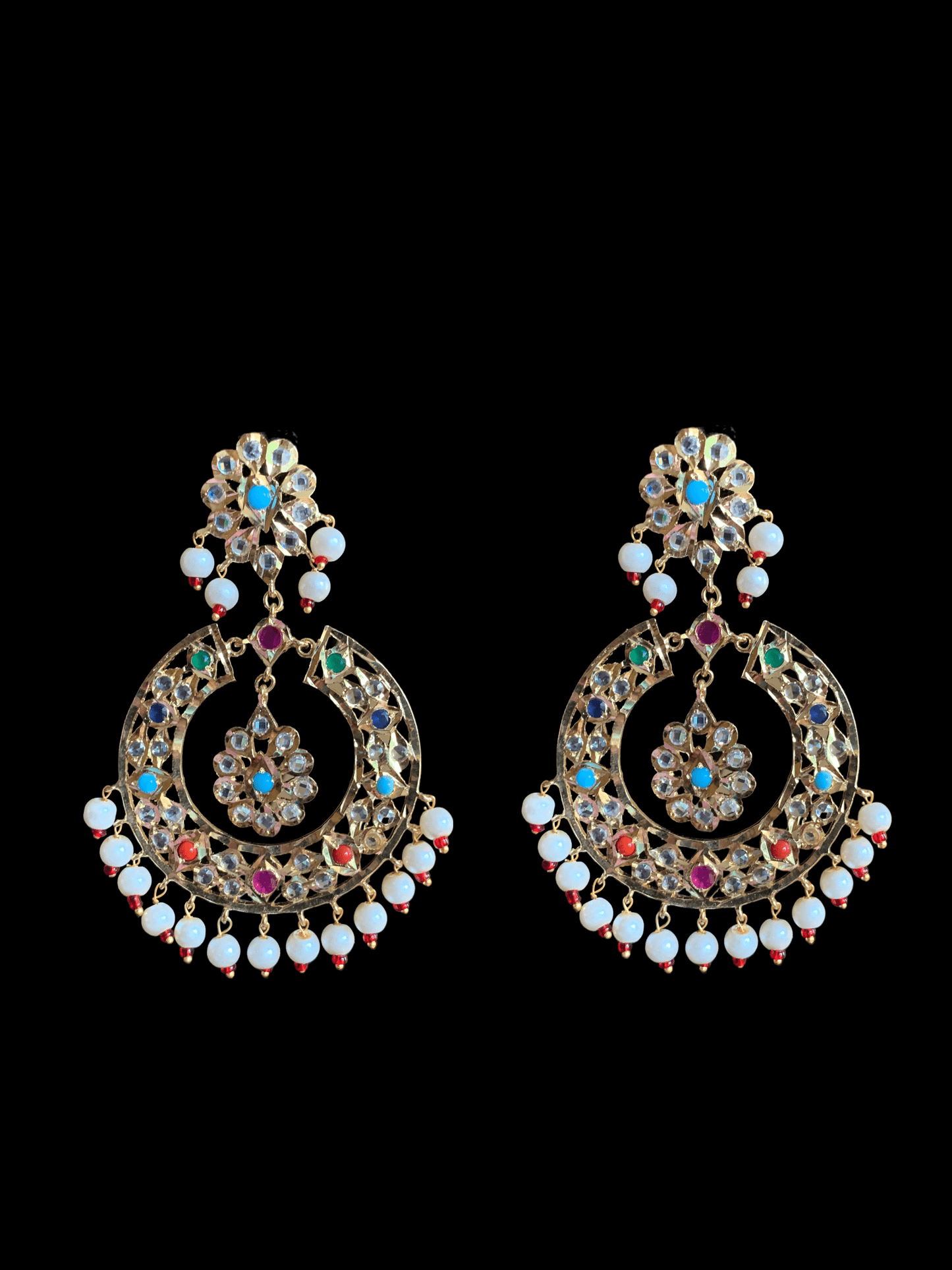 DER173 Reeba chandbali in navratan ( READY TO SHIP )