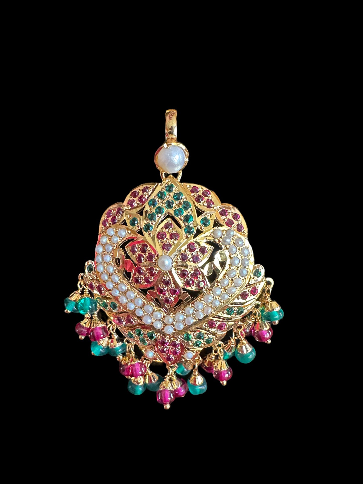 Ruby Emerald Freshwater Pearl Pendant Set in Gold-Plated Silver
  ( READY TO SHIP )