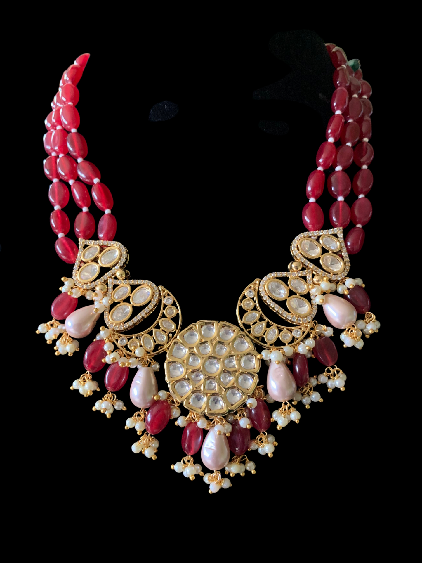 NS379 High quality gold plated polki necklace set with tika ( READY TO SHIP)