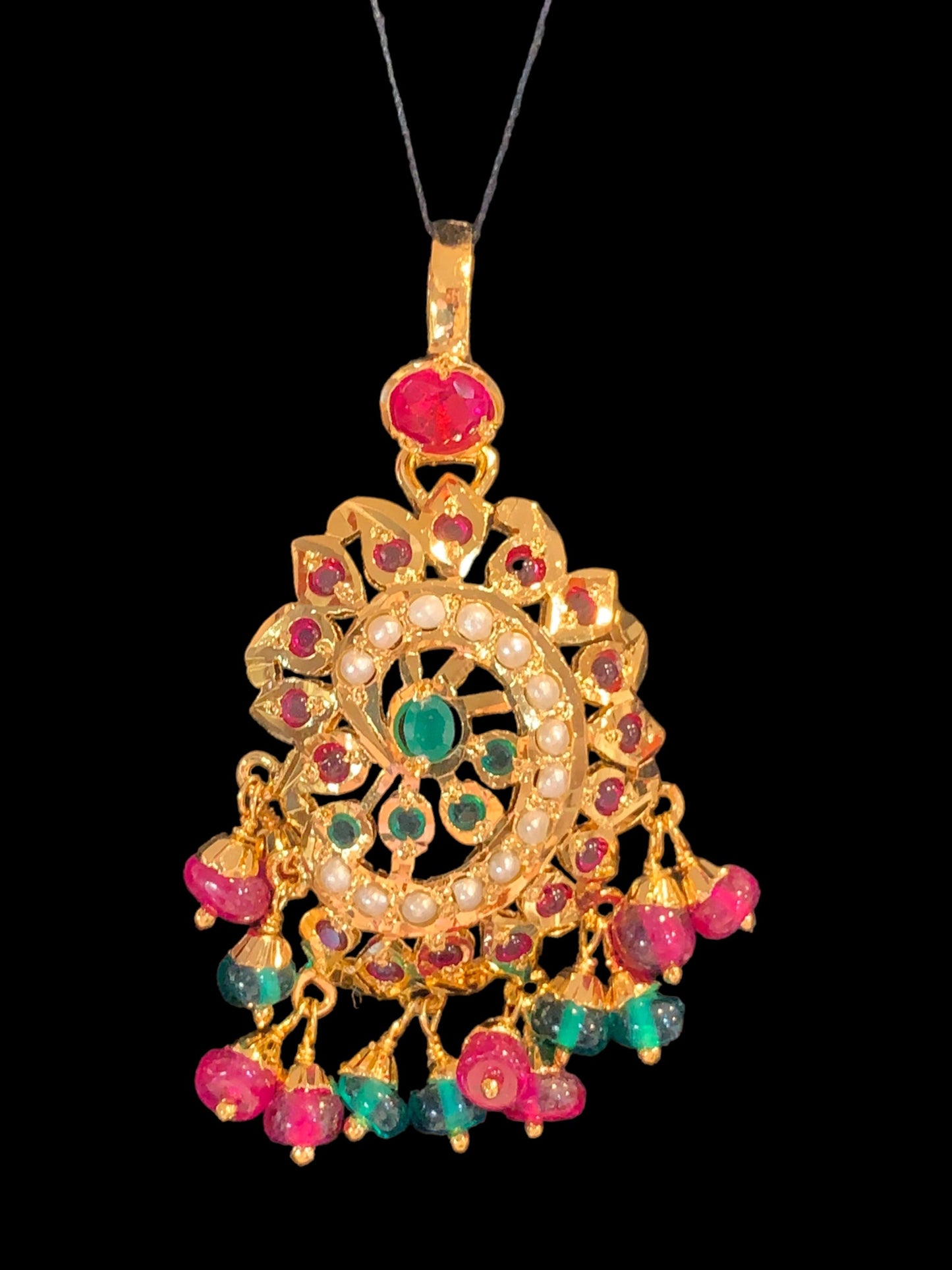 Gold plated silver pendant set in ruby emerald ( SHIPS IN 5 WEEKS )