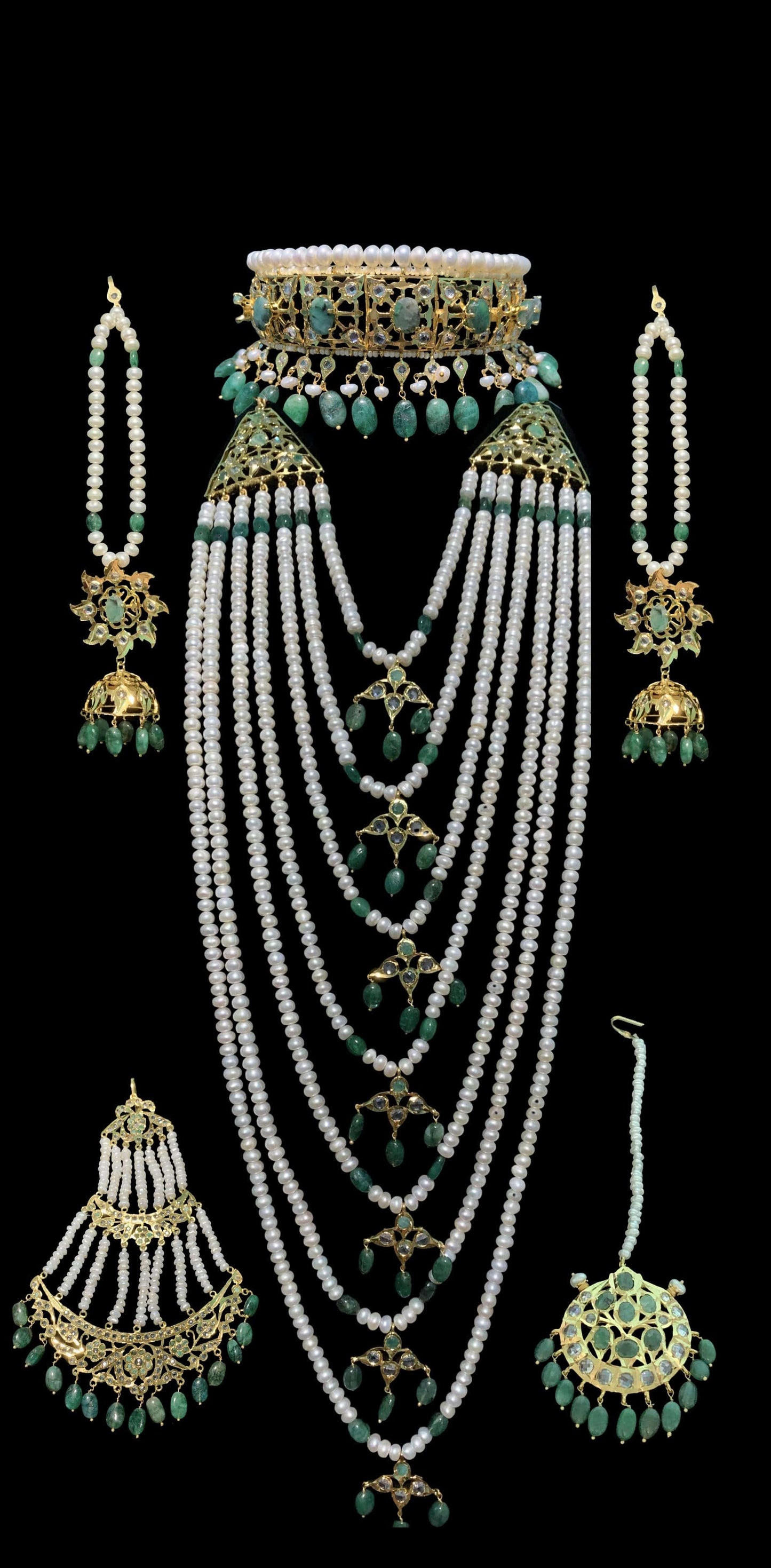 Insia bridal jadavi lacha satlada set in emeralds , ( SHIPS IN 4 WEEK )