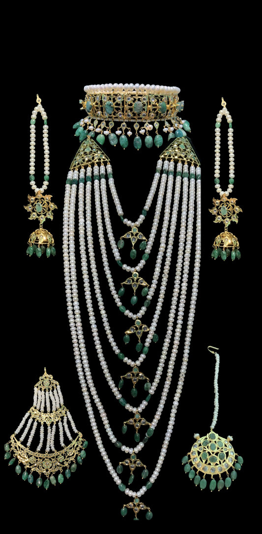 Insia bridal jadavi lacha satlada set in emeralds , ( SHIPS IN 4 WEEK )