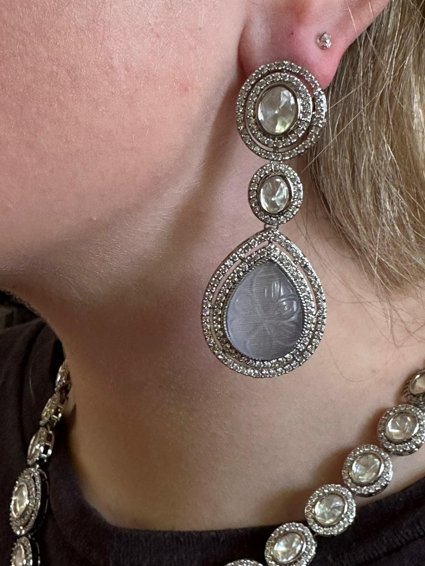 DNS11 Reema high quality Polki necklace set - grey ( READY TO SHIP )