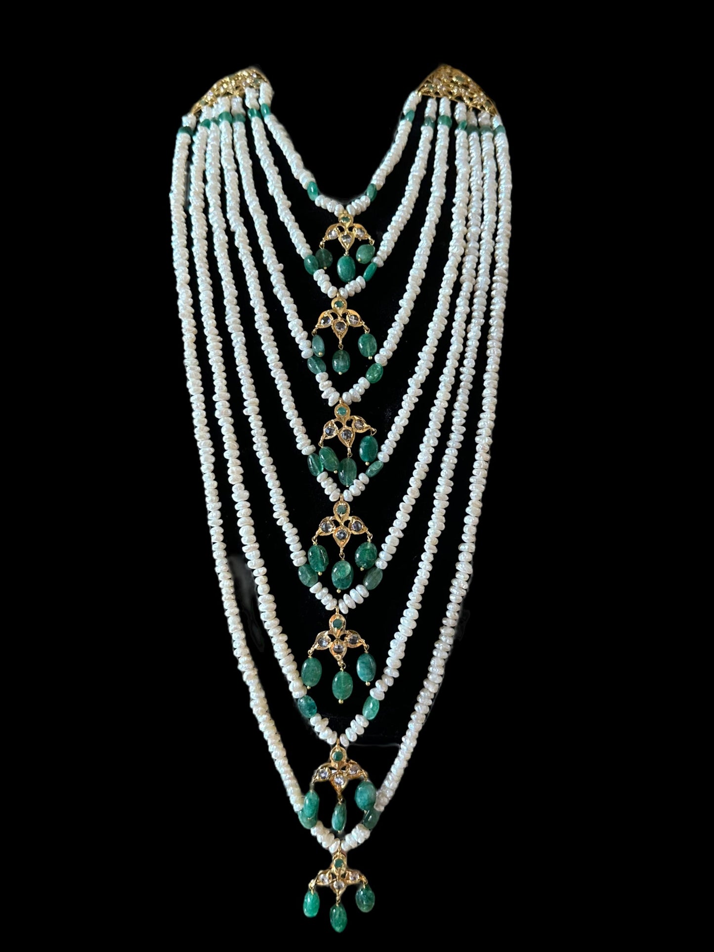 SAT81 Hyderabadi satlada in emerald beads and fresh water pearls (READY TO SHIP )