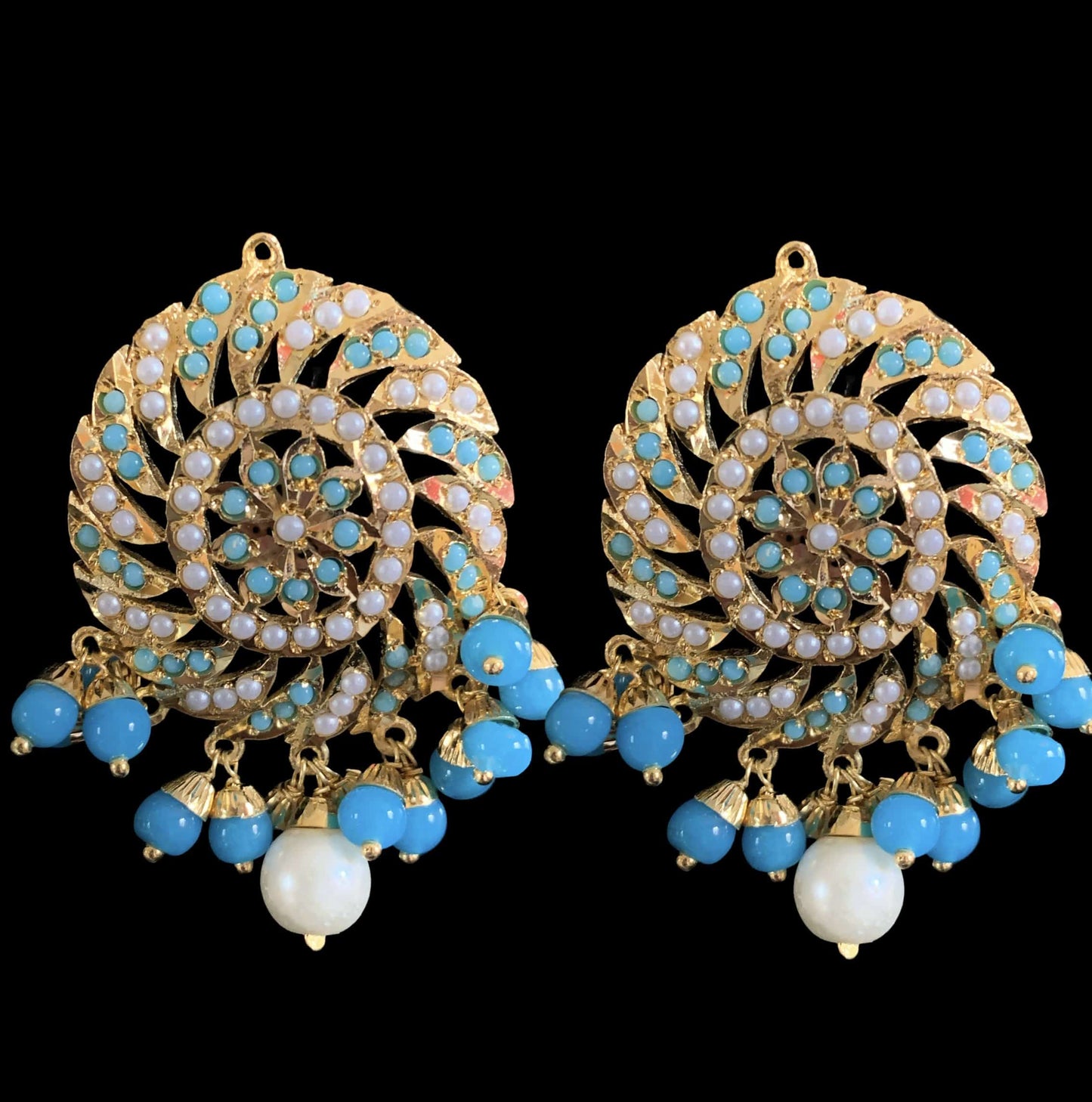 DJET31 Raabya punjabi Jadau earrings tika( Feroza / turquoise )( READY TO SHIP )