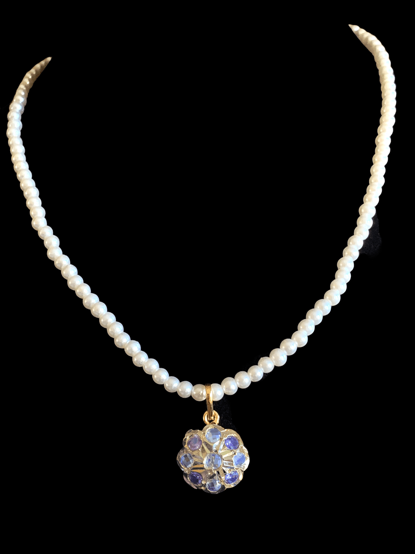 PS412 Sara hyderabadi Jadau flower pendant and earrings set in amethyst   ( READY TO SHIP )