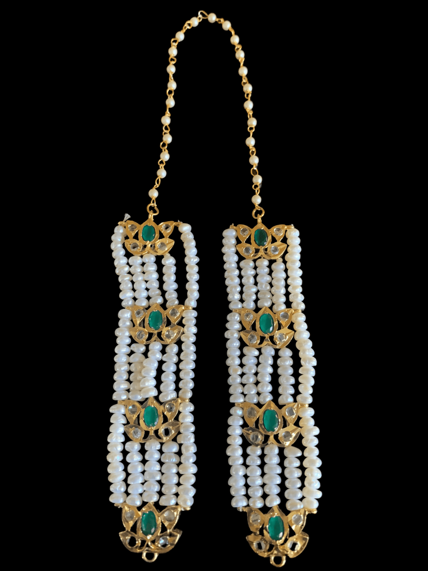DER200 Lina sheeshphool inspired earrings in fresh water pearls - green ( READY TO SHIP  )