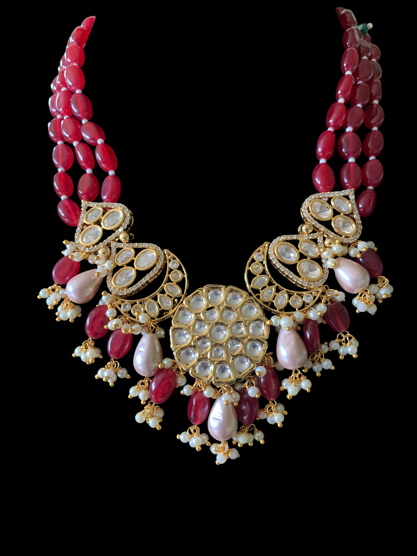 NS379 High quality gold plated polki necklace set with tika ( READY TO SHIP)