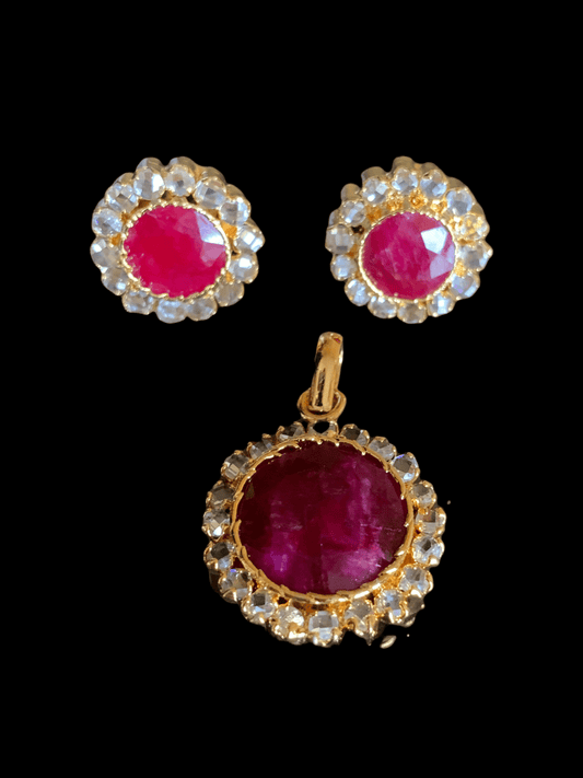 PS455 Pendant set with rubies  ( READY TO SHIP )