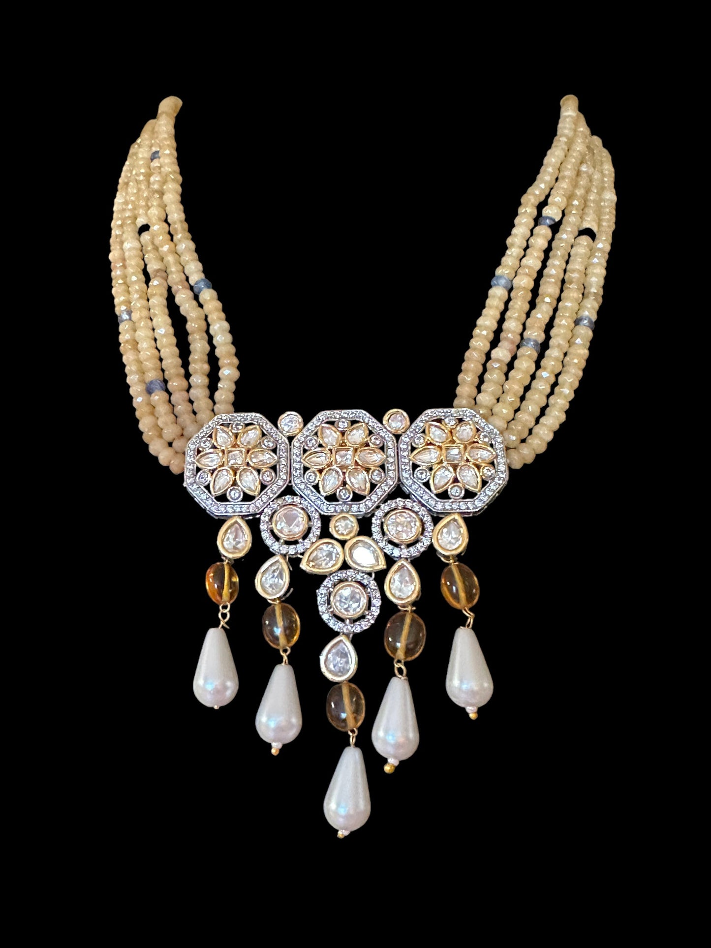 DNS4 short necklace with earrings tika in Polki ( READY TO SHIP )