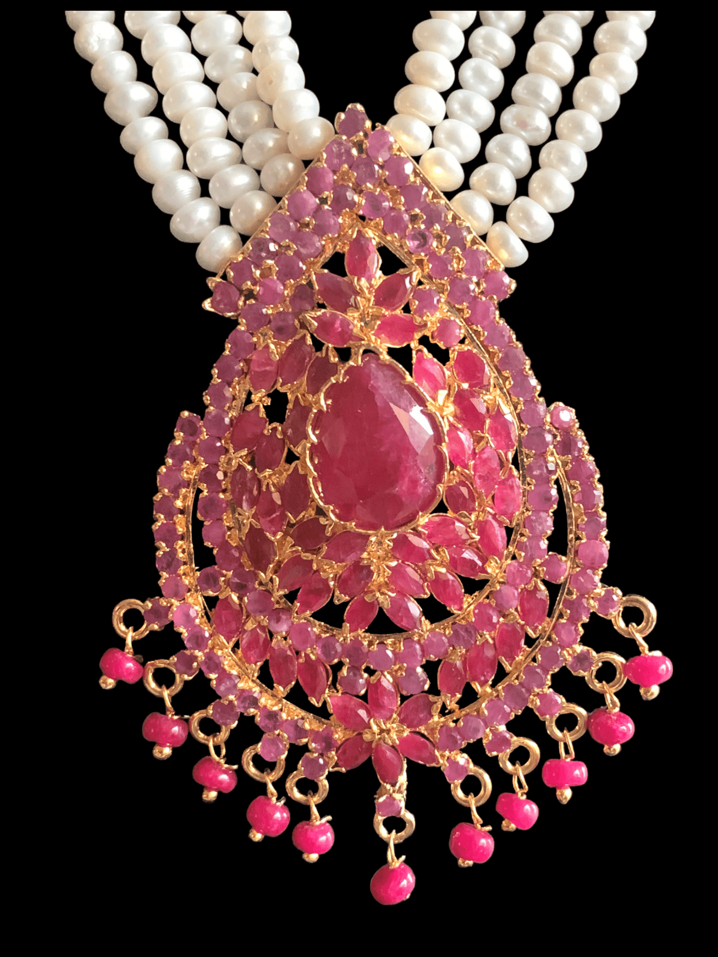 LN108 Fresh water pearl and ruby  stone Rani haar ( READY TO SHIP )