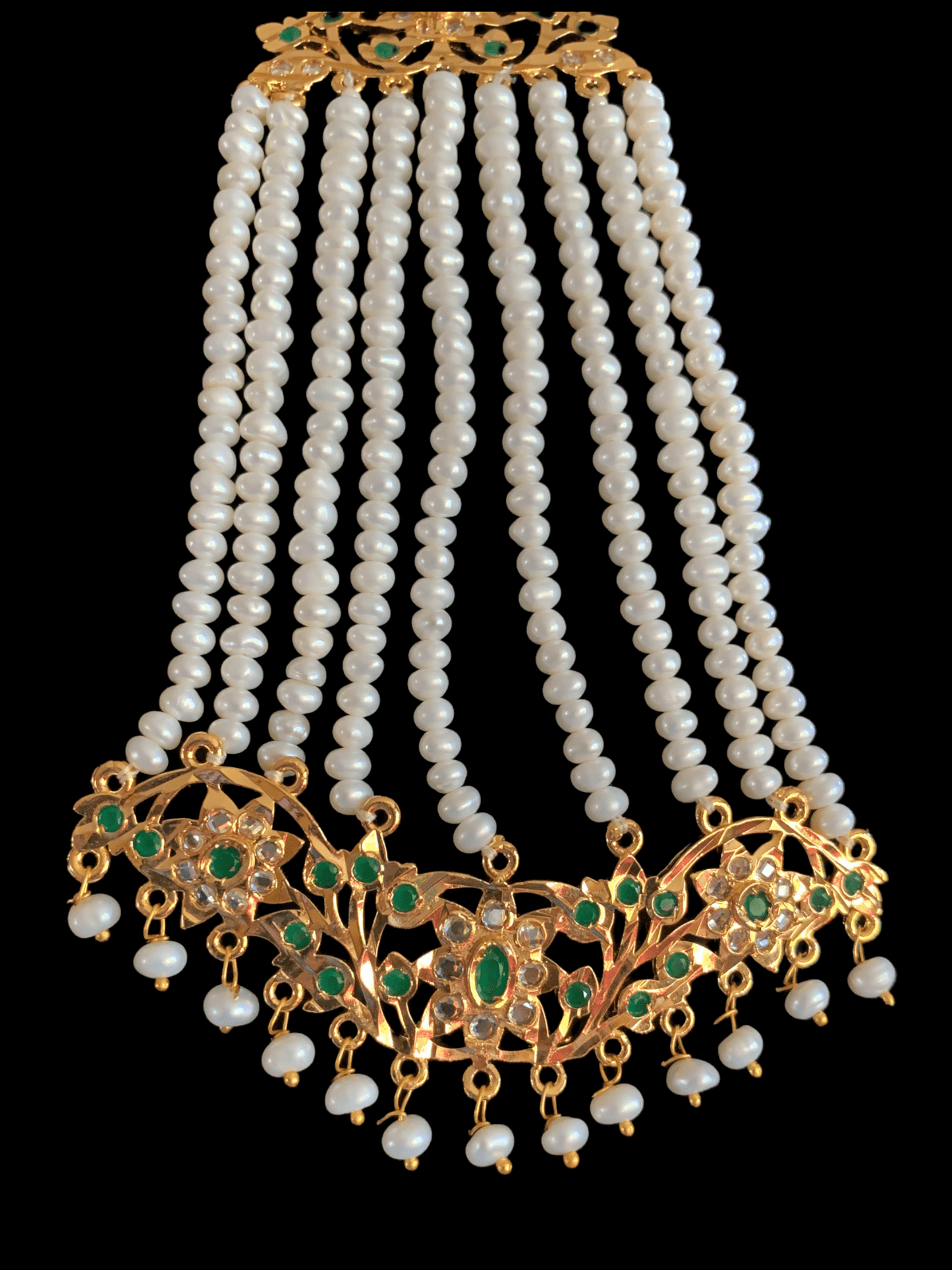 DJHR8 Abira  green jhoomar in fresh water pearls  ( READY TO SHIP)