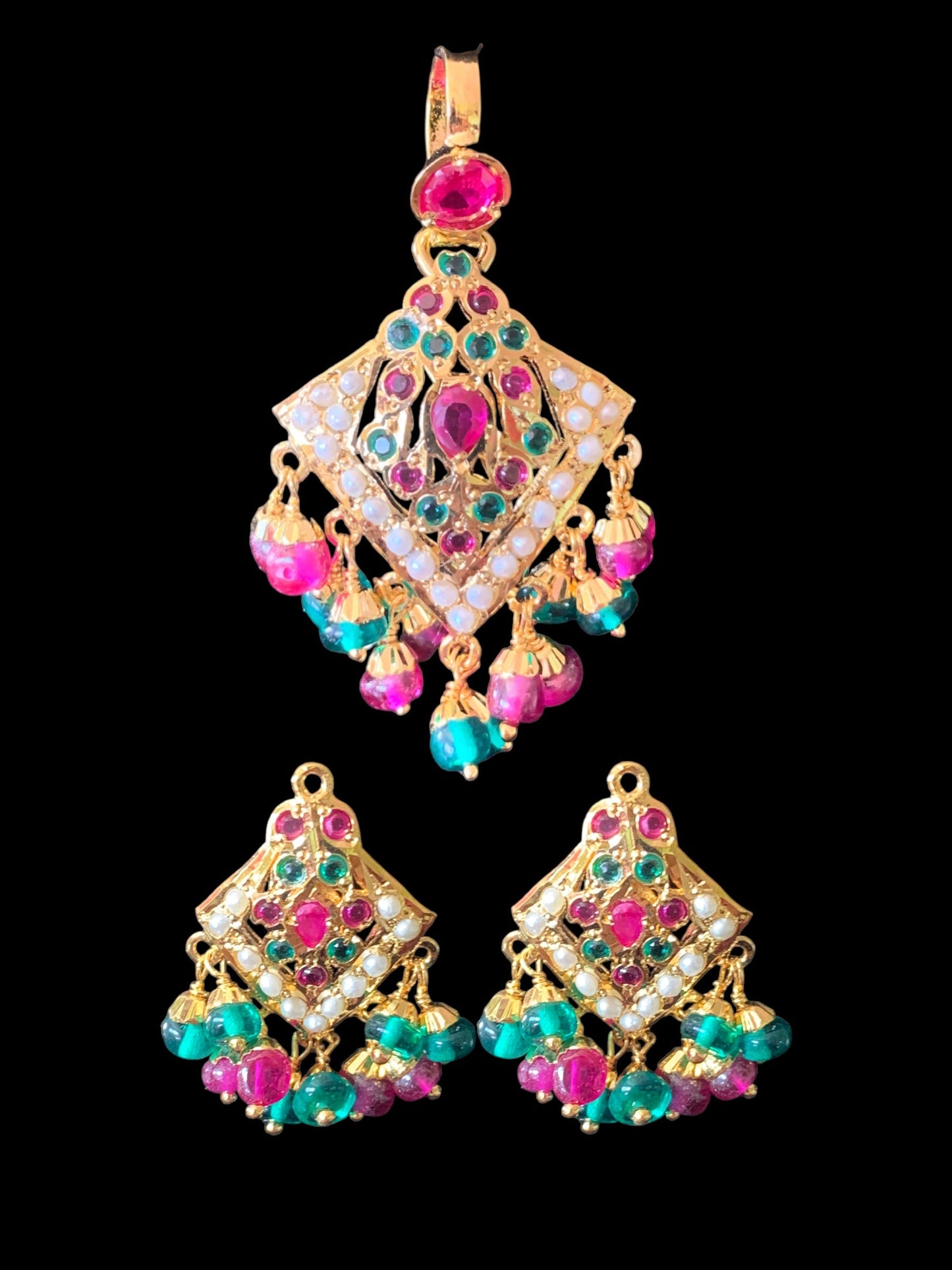 Gold plated silver pendant set in ruby emerald ( SHIPS IN 5 WEEKS )