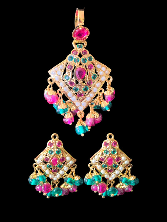 Gold plated silver pendant set in ruby emerald ( SHIPS IN 5 WEEKS )