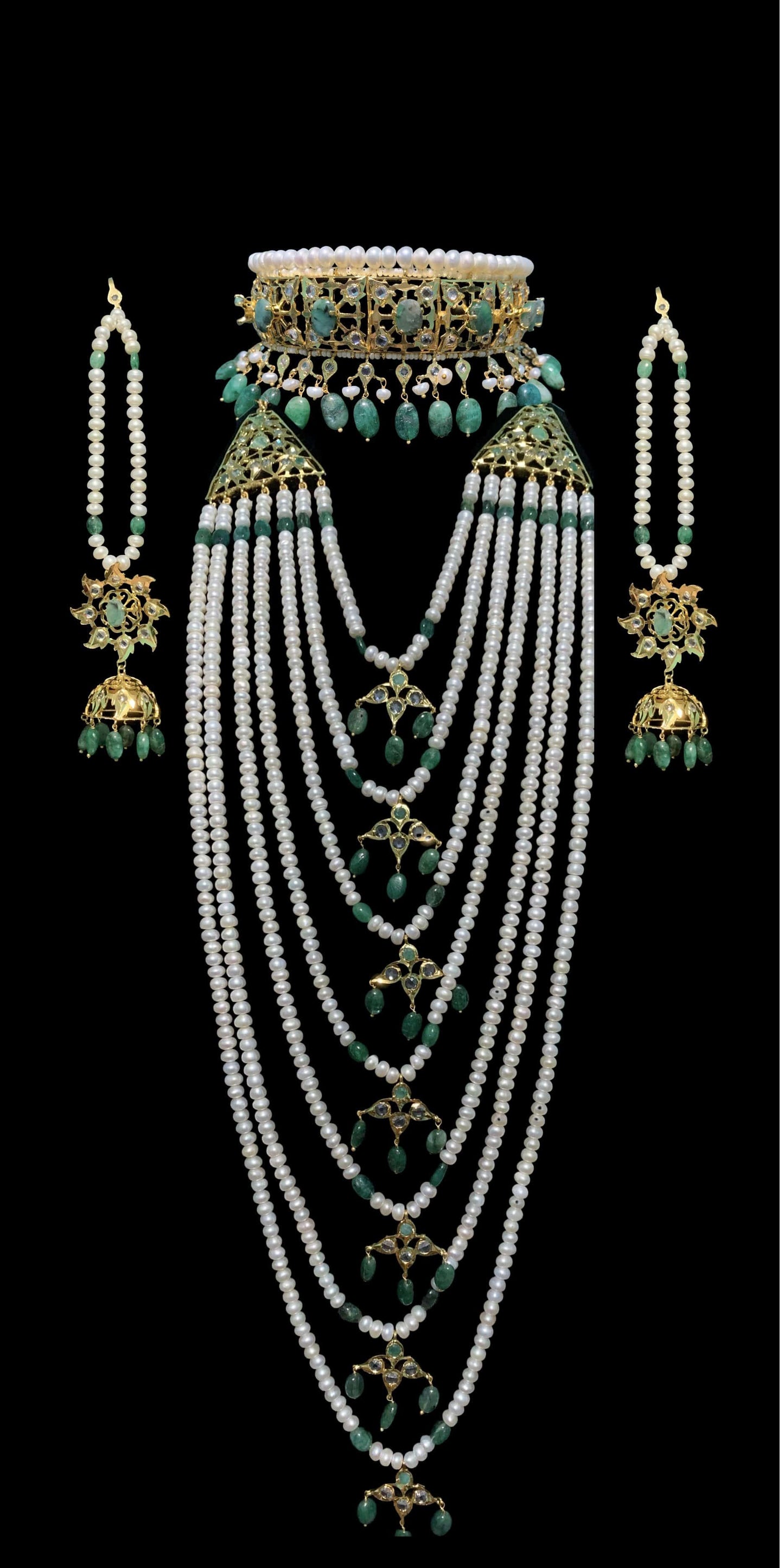 Insia bridal jadavi lacha satlada set in emeralds , ( SHIPS IN 4 WEEK )