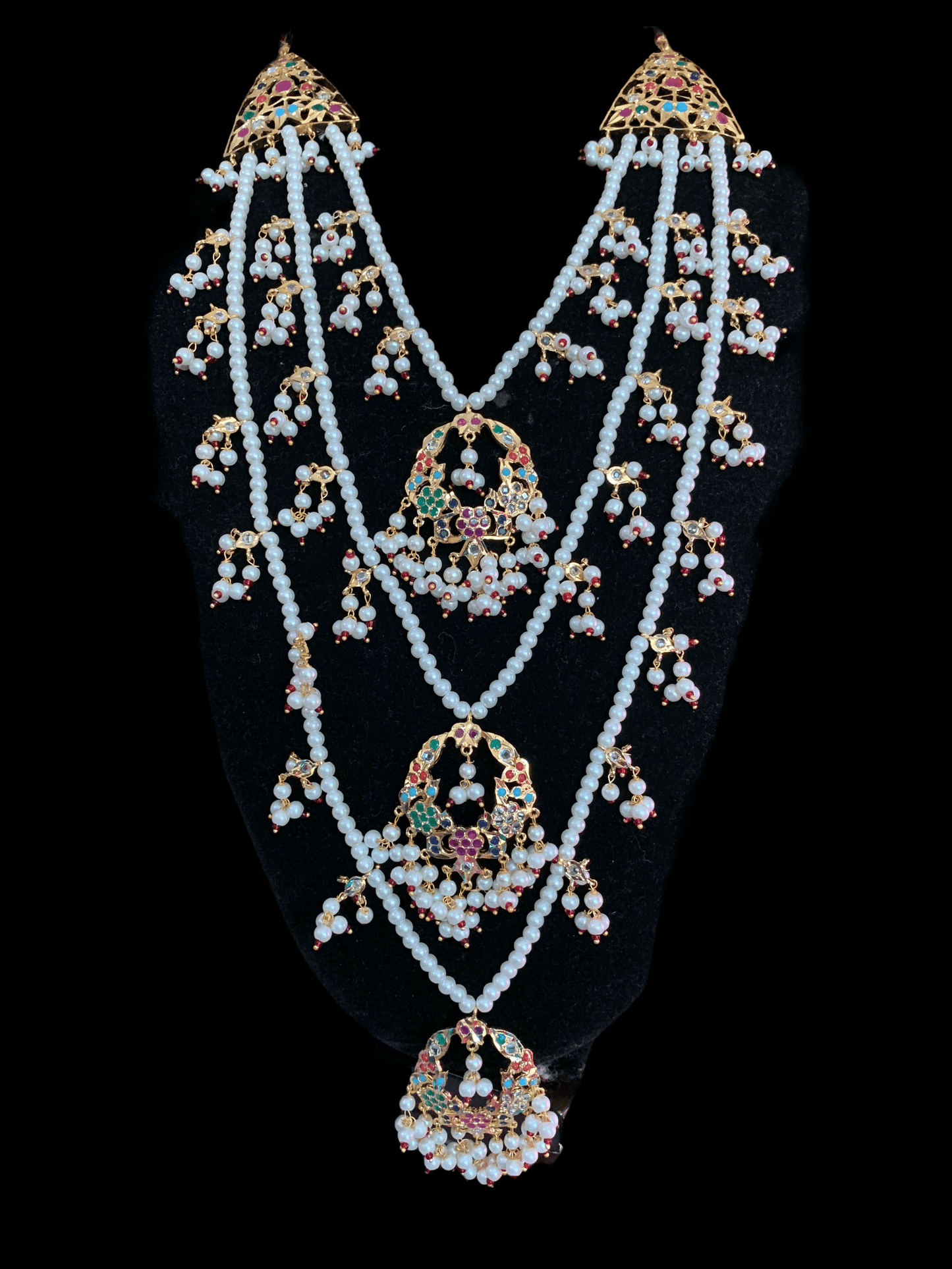 SAT43 Madhuri three layer bridal navratan set ( READY TO SHIP )