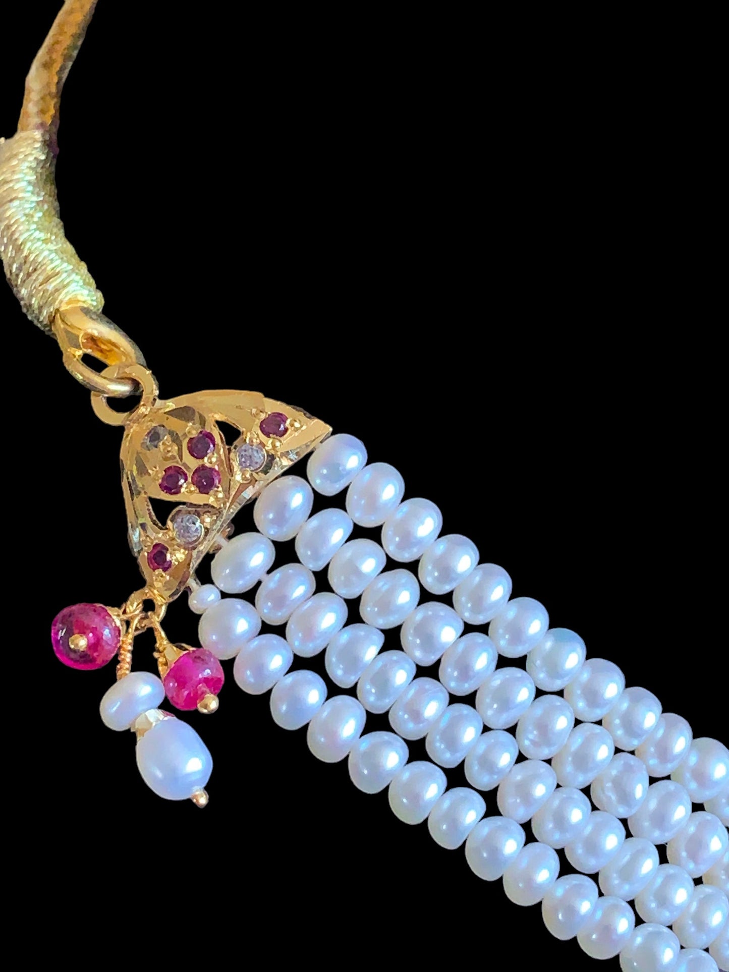 Ruby and zircon jadau gold plated silver necklace with earrings ( SHIPS IN 5 WEEKS )