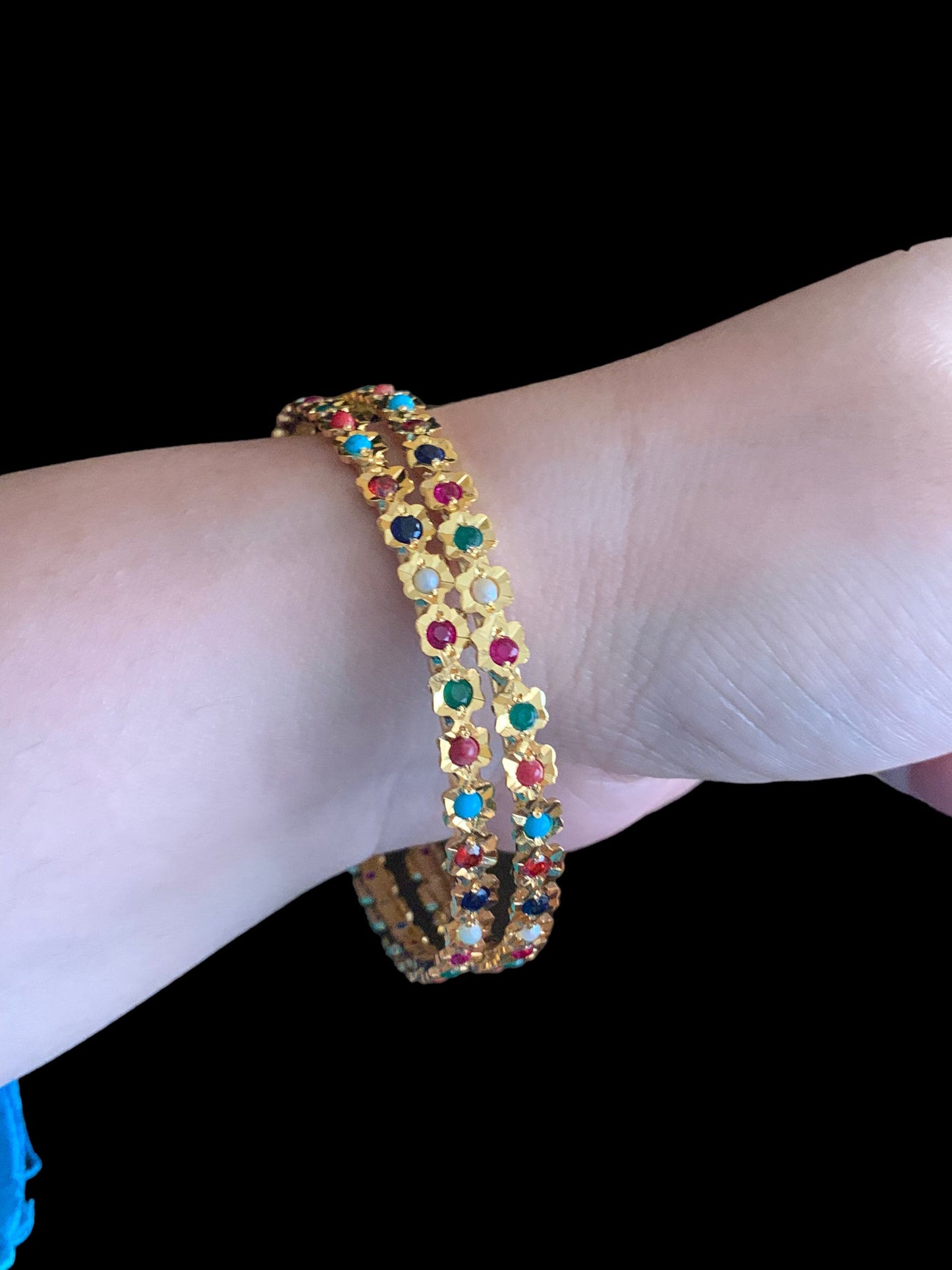 Navratan gold plated silver bangles- one pair ( SHIPS IN 5 WEEKS )