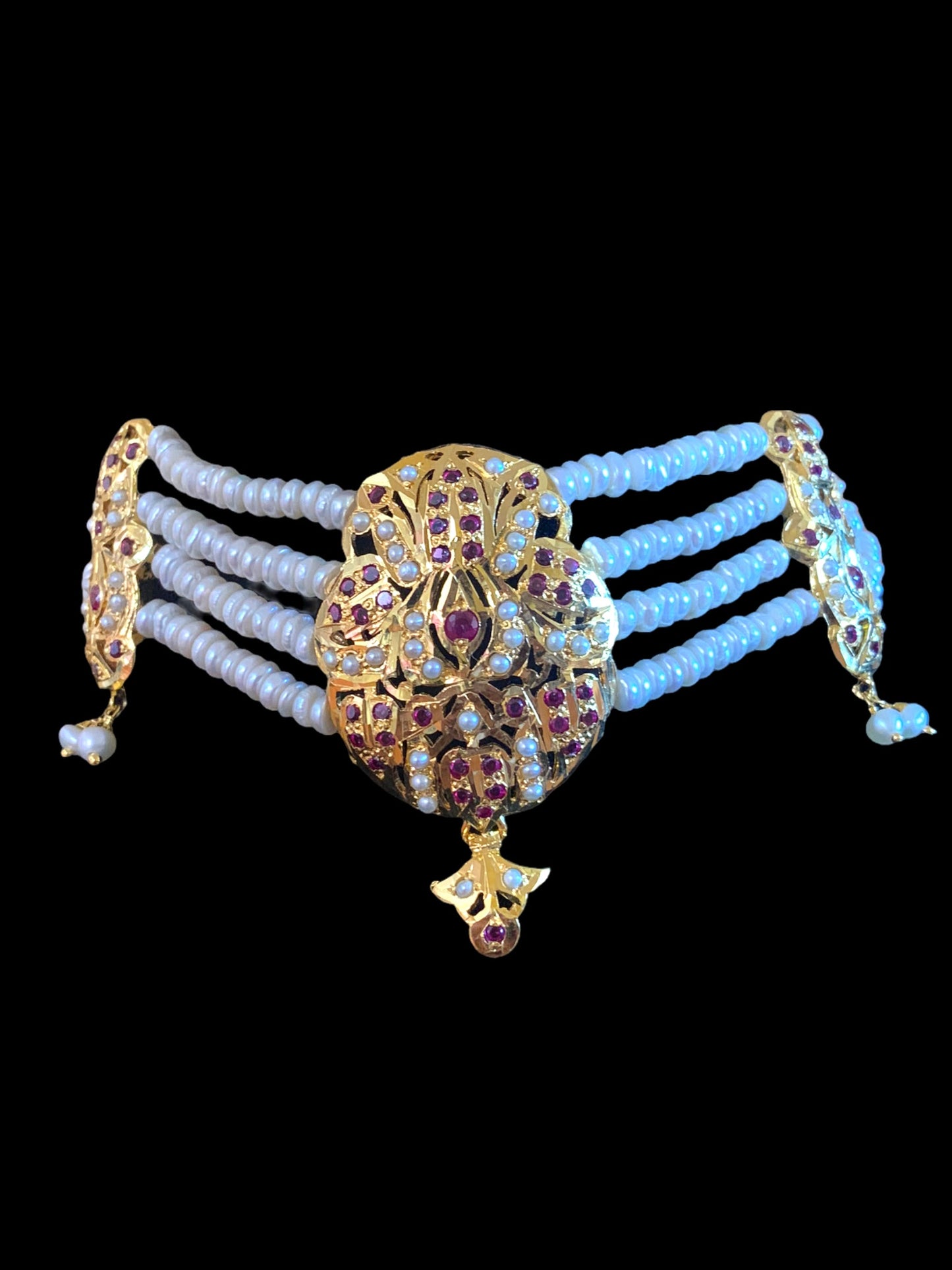 ALARNA gold plated silver choker in rubies and fresh water pearls ( SHIPS IN 5 WEEKS )