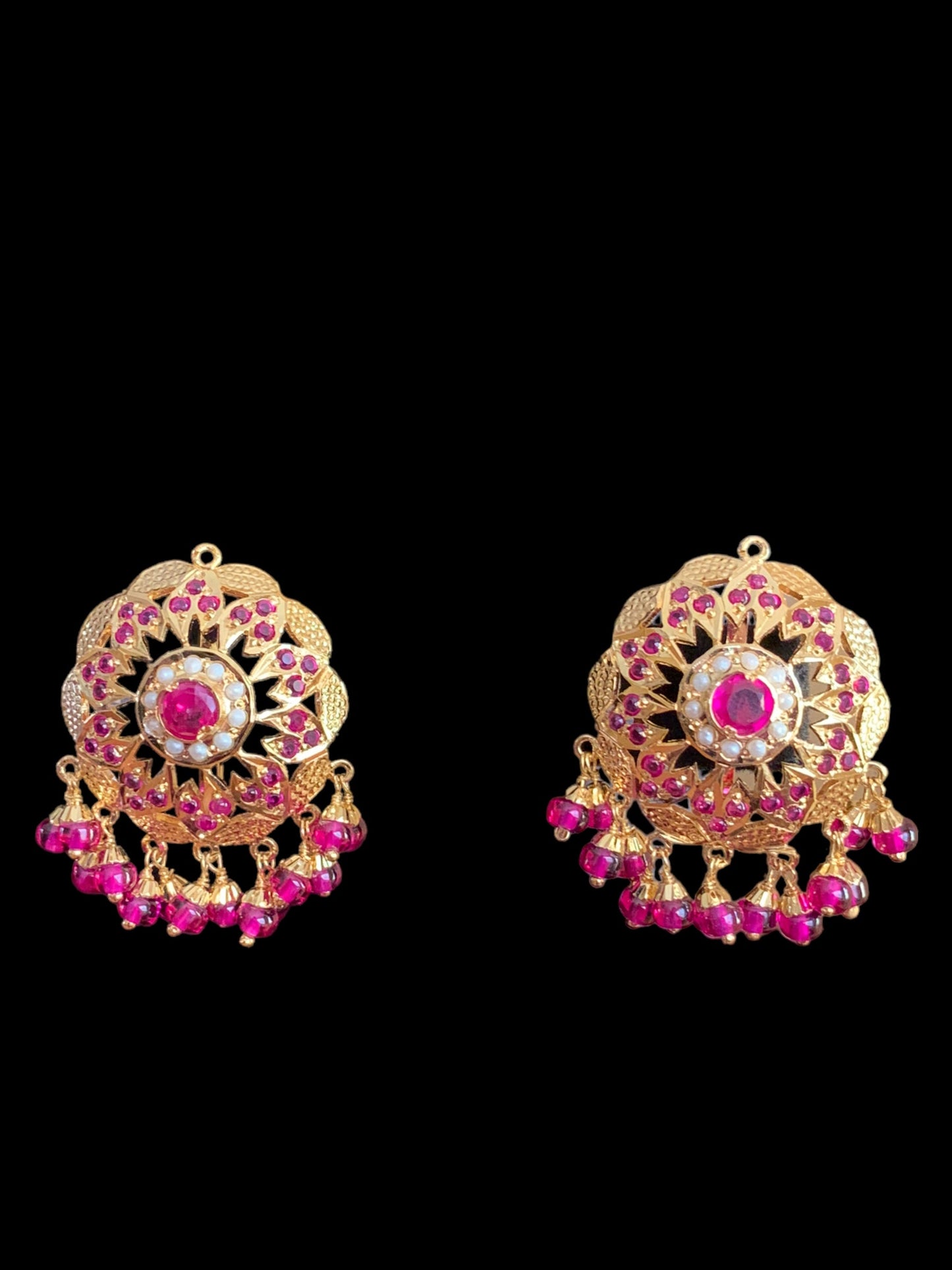Ruby pearl gold plated silver earrings ( SHIPS IN 5 WEEKS)