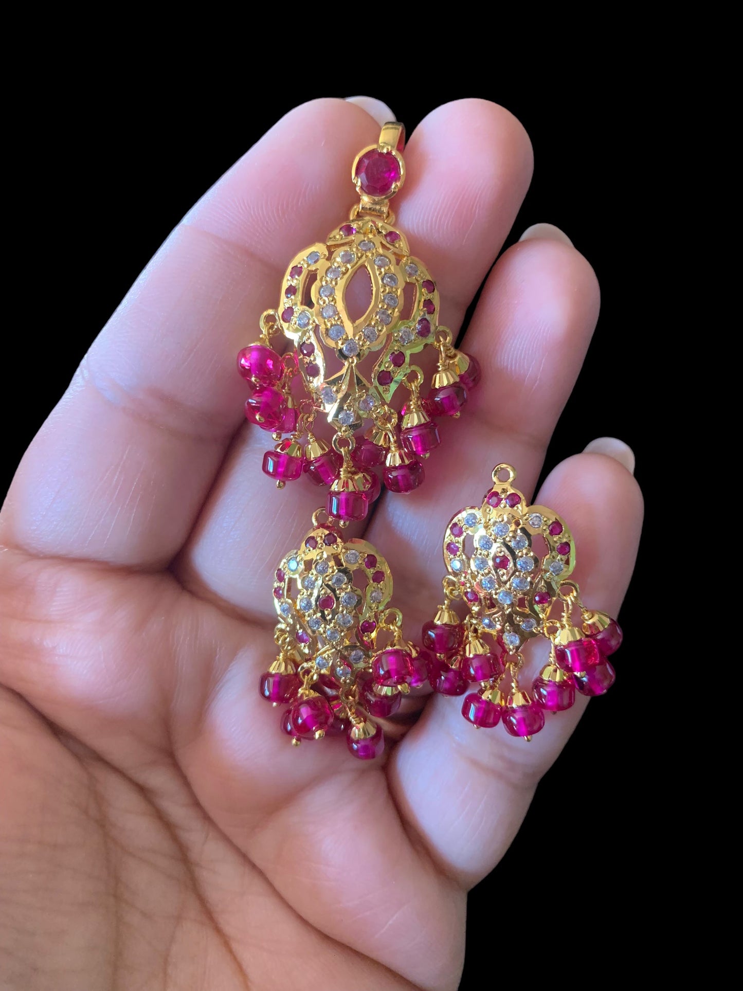 Ruby Zircon Gold-Plated Silver Pendant Set ( READY TO SHIP )