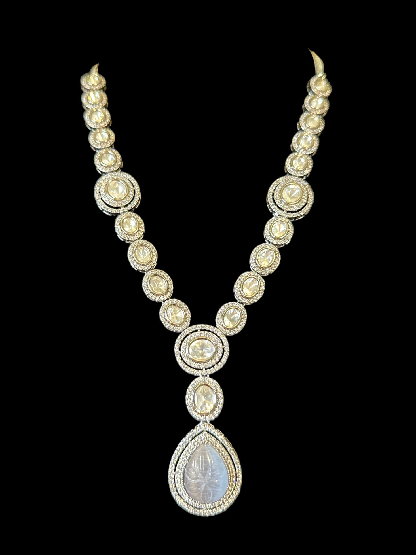 DNS11 Reema high quality Polki necklace set - grey ( READY TO SHIP )