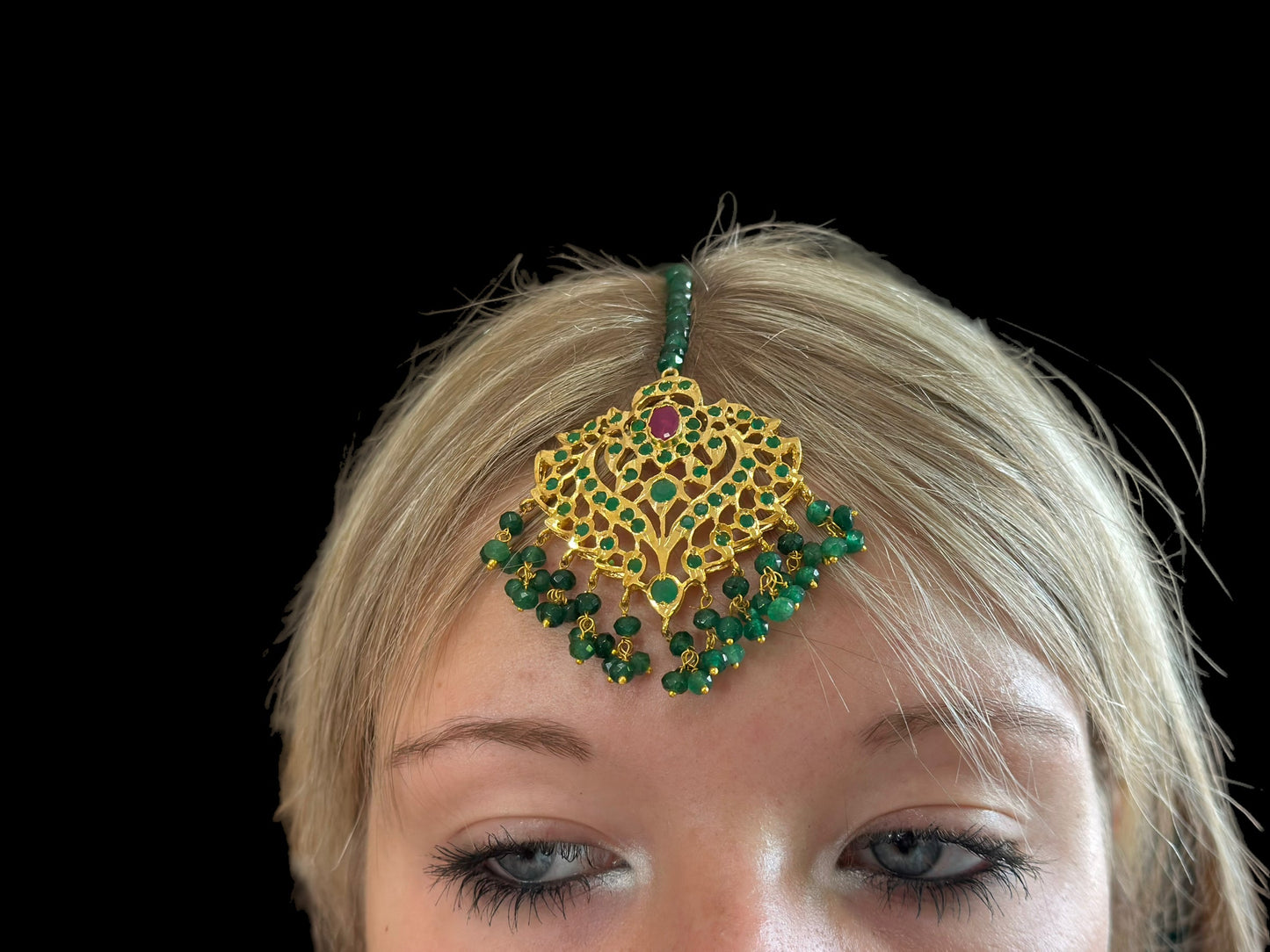 DJET41 Ekta ruby emerald earrings tika (READY TO SHIP )