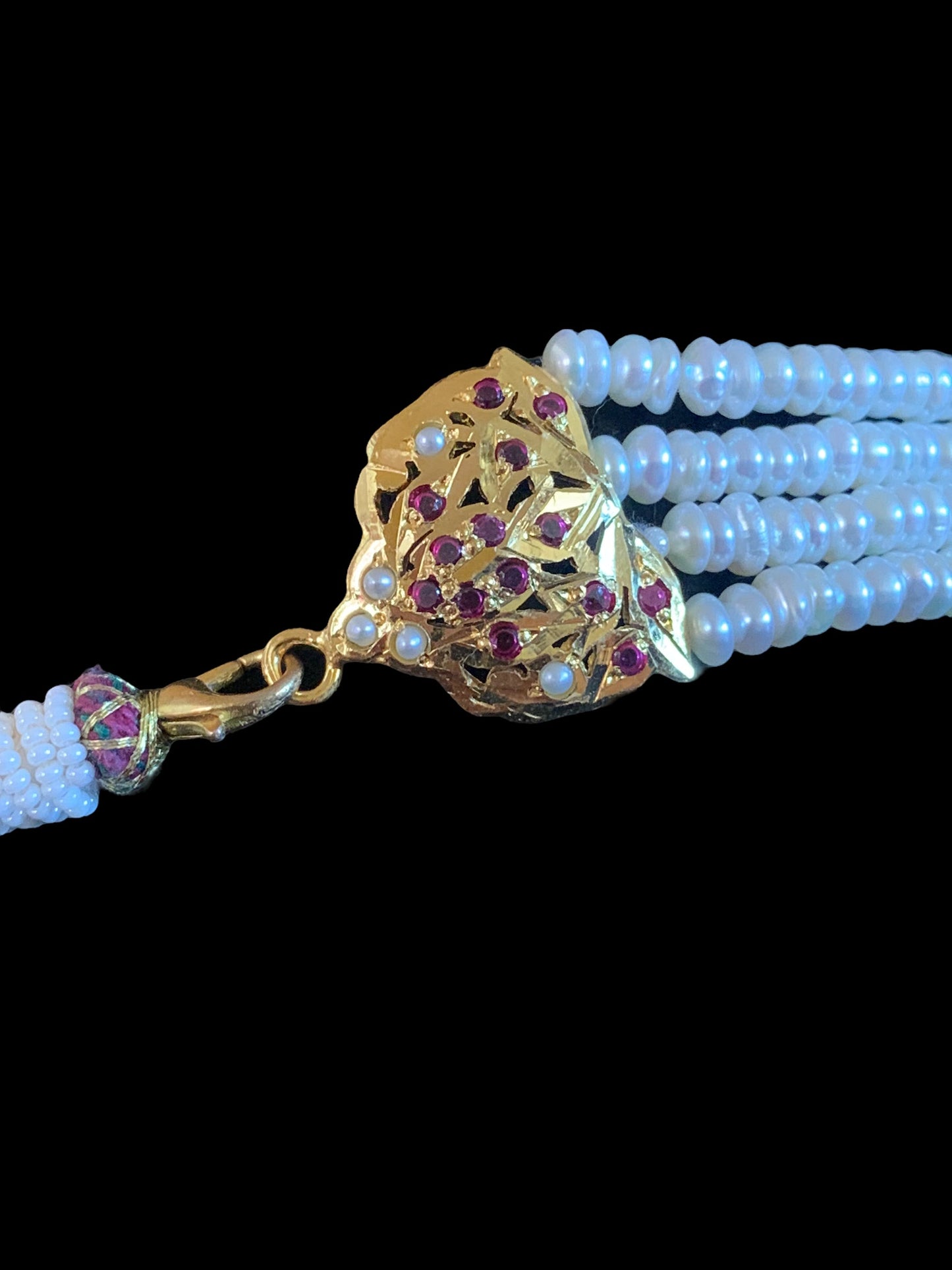 ALARNA gold plated silver choker in rubies and fresh water pearls ( SHIPS IN 5 WEEKS )