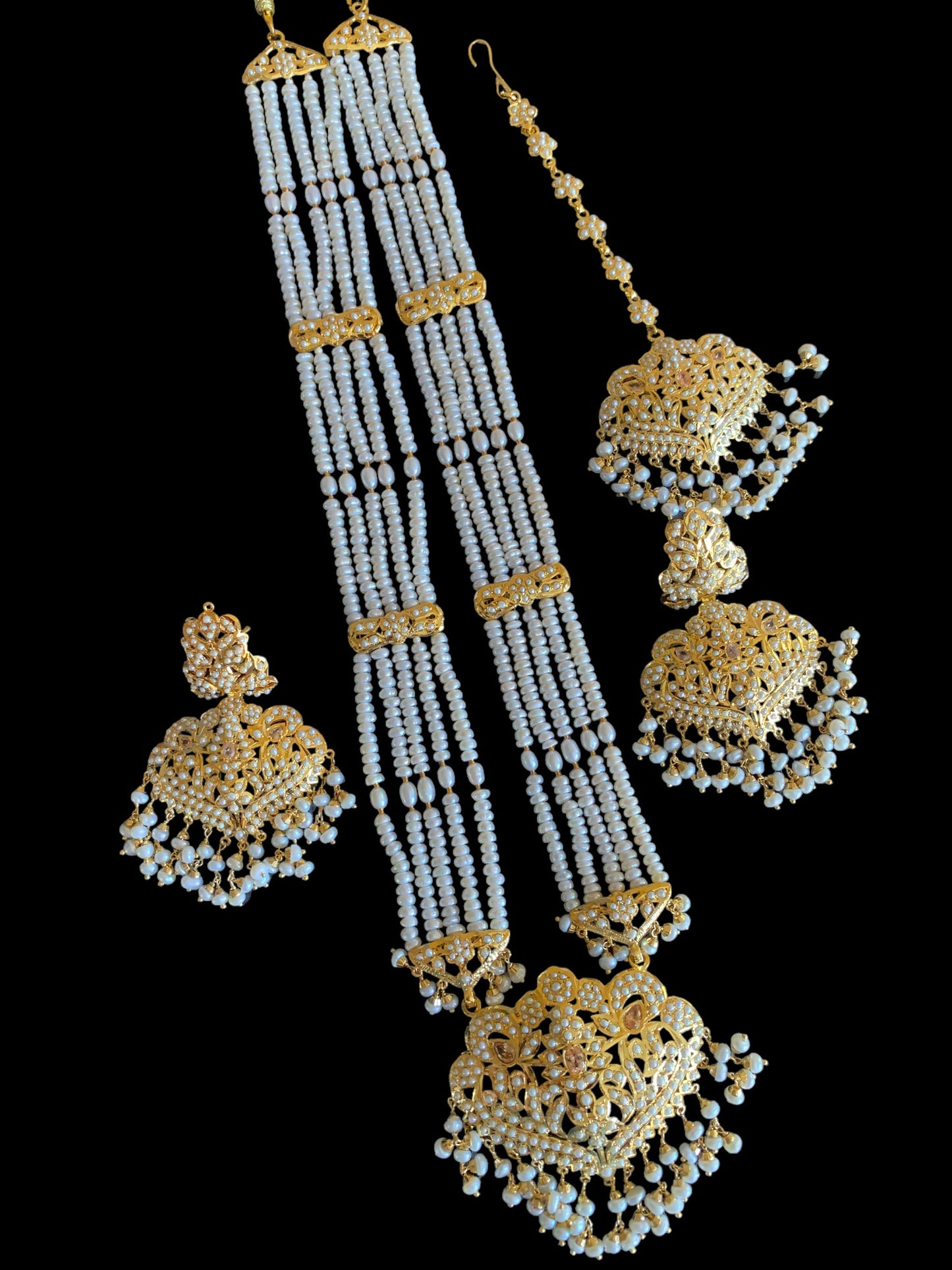 Gold plated silver rani haar in fresh water pearls ( SHIPS IN 5 WEEKS )