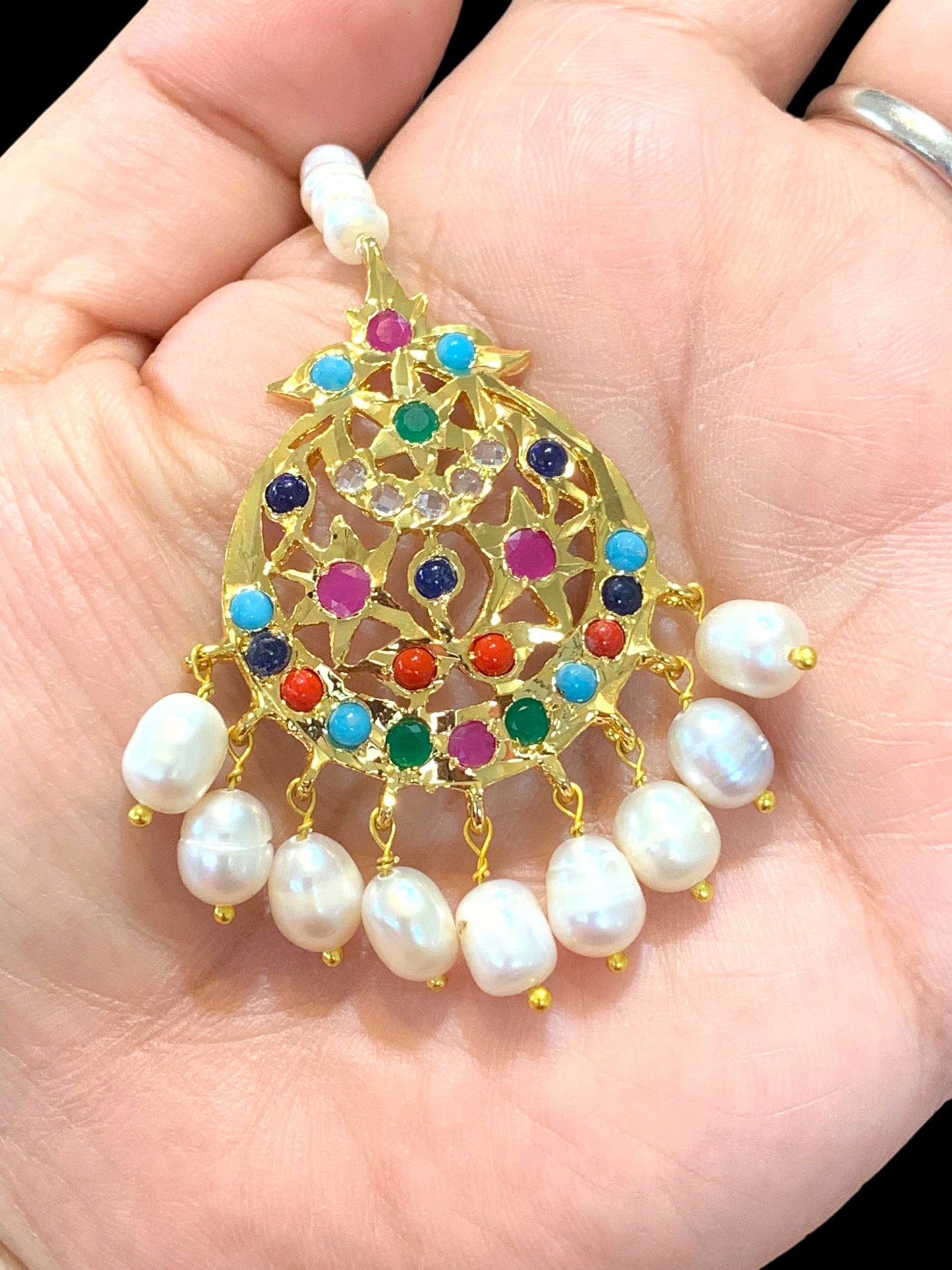 DJTK108 Lahar fresh water pearl  tika- navratan  ( READY TO SHIP )