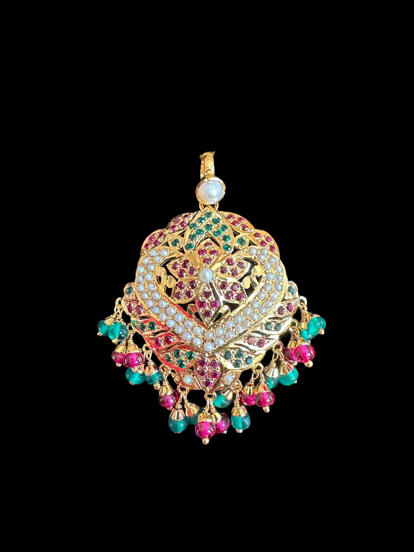 Ruby Emerald Freshwater Pearl Pendant Set in Gold-Plated Silver
  ( READY TO SHIP )