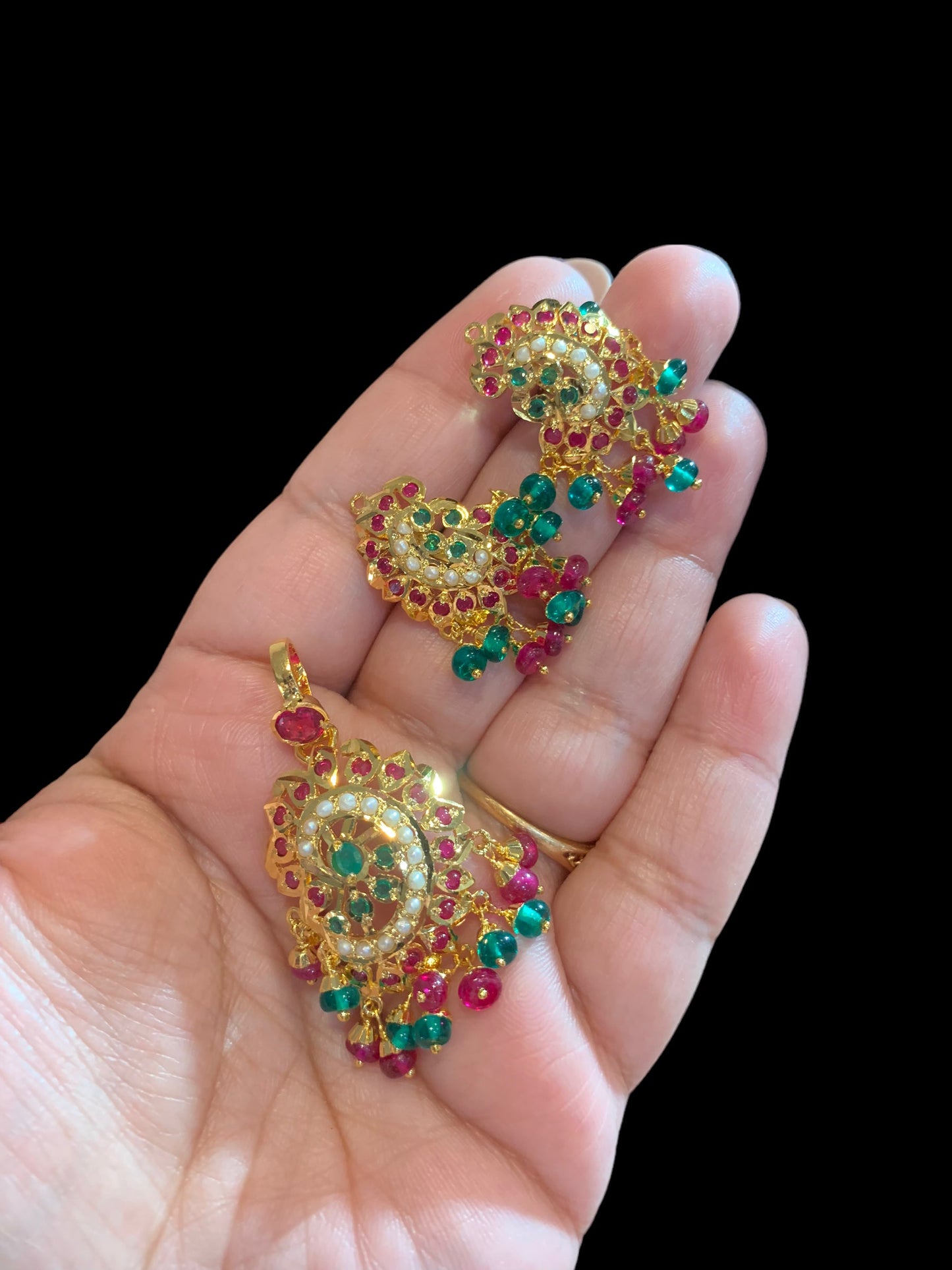Gold plated silver pendant set in ruby emerald ( SHIPS IN 5 WEEKS )