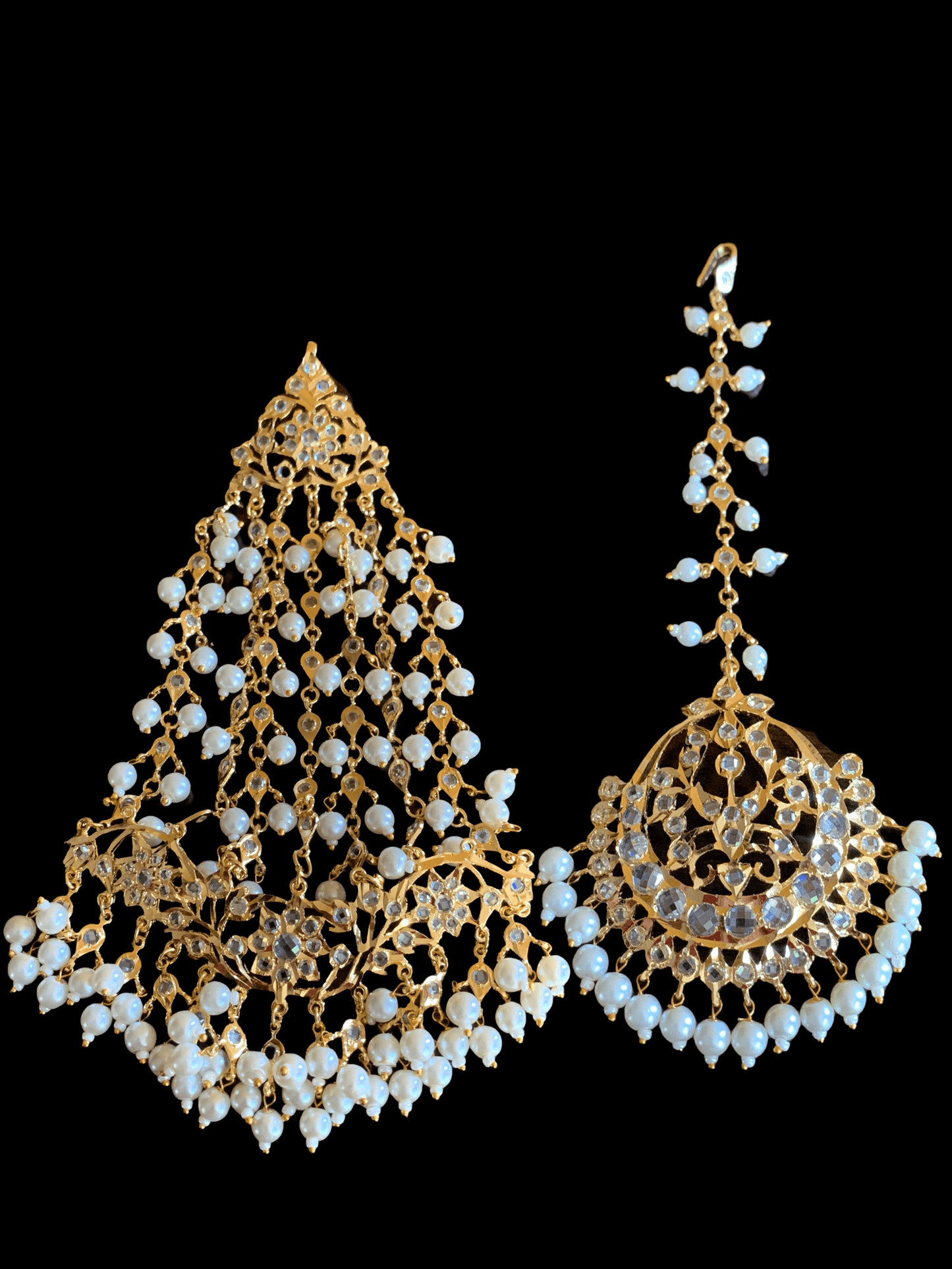 JTK10 Hira jhoomar and tika  in pearls ( READY TO SHIP )