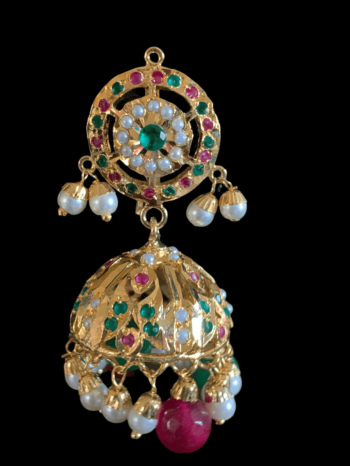 DER707 Hira jhumka in red green  ( READY TO SHIP)