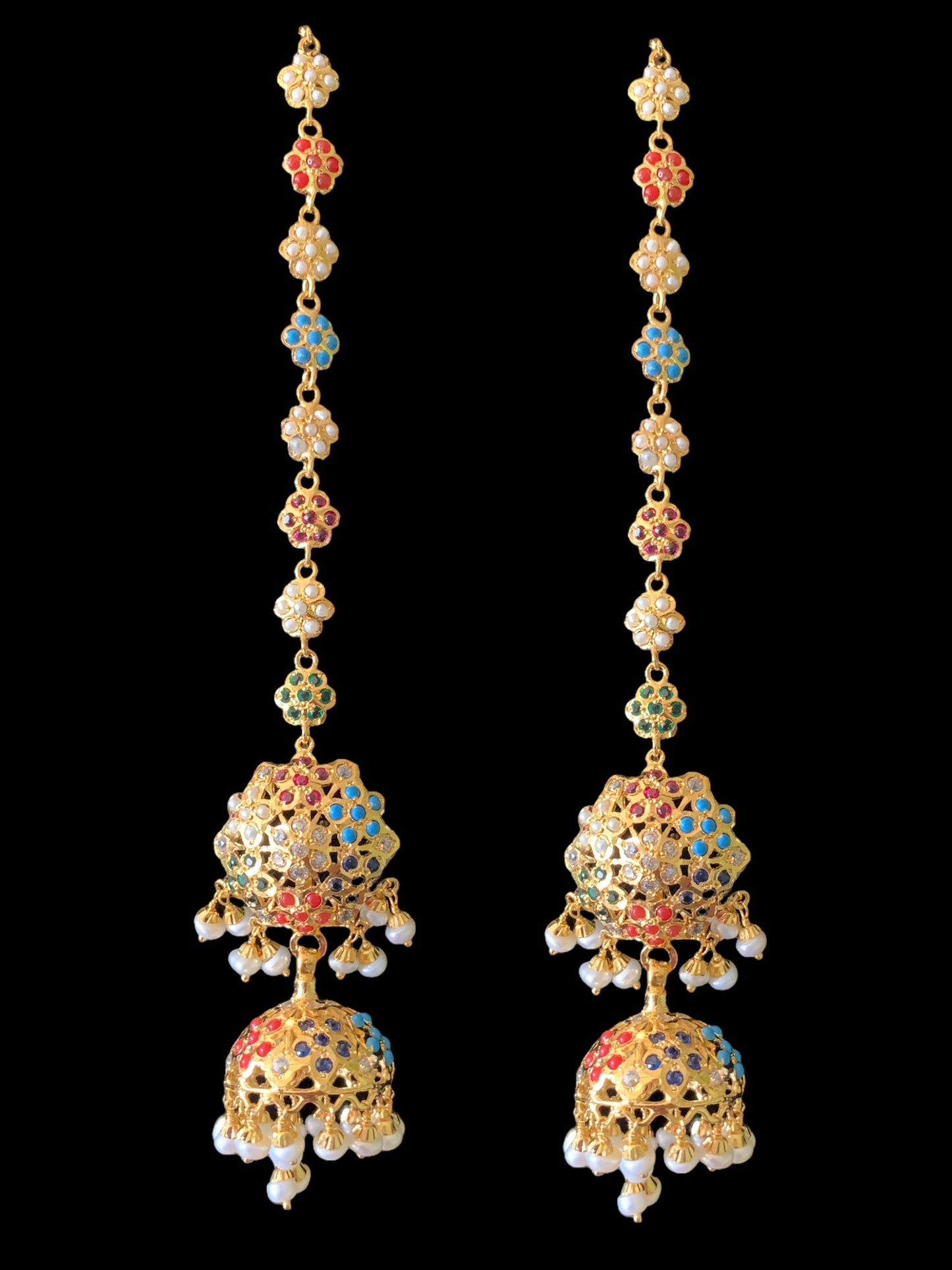Navratan gold plated silver jhumka earrings ( READY TO SHIP )