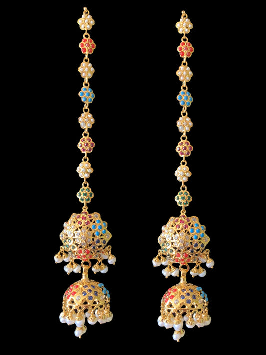 Navratan gold plated silver jhumka earrings ( READY TO SHIP )