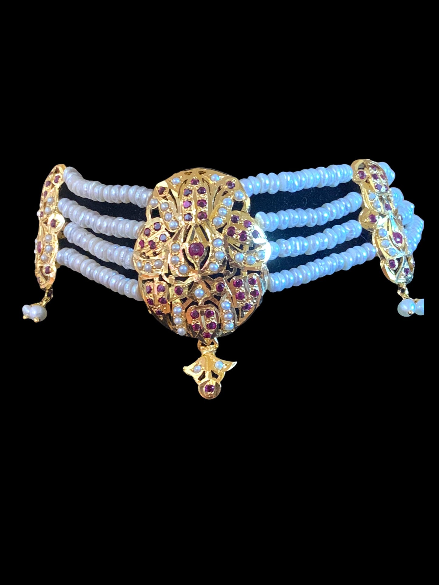 ALARNA gold plated silver choker in rubies and fresh water pearls ( SHIPS IN 5 WEEKS )