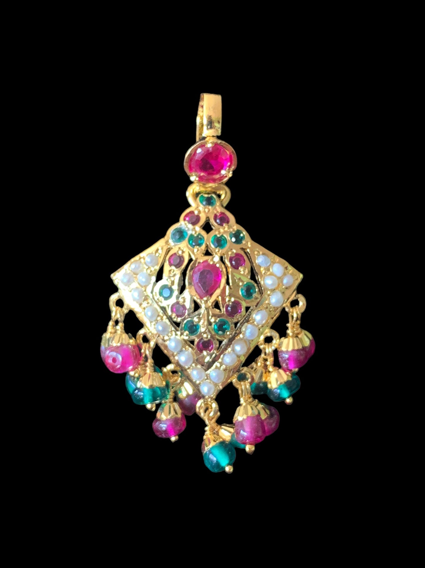 Gold plated silver pendant set in ruby emerald ( SHIPS IN 5 WEEKS )
