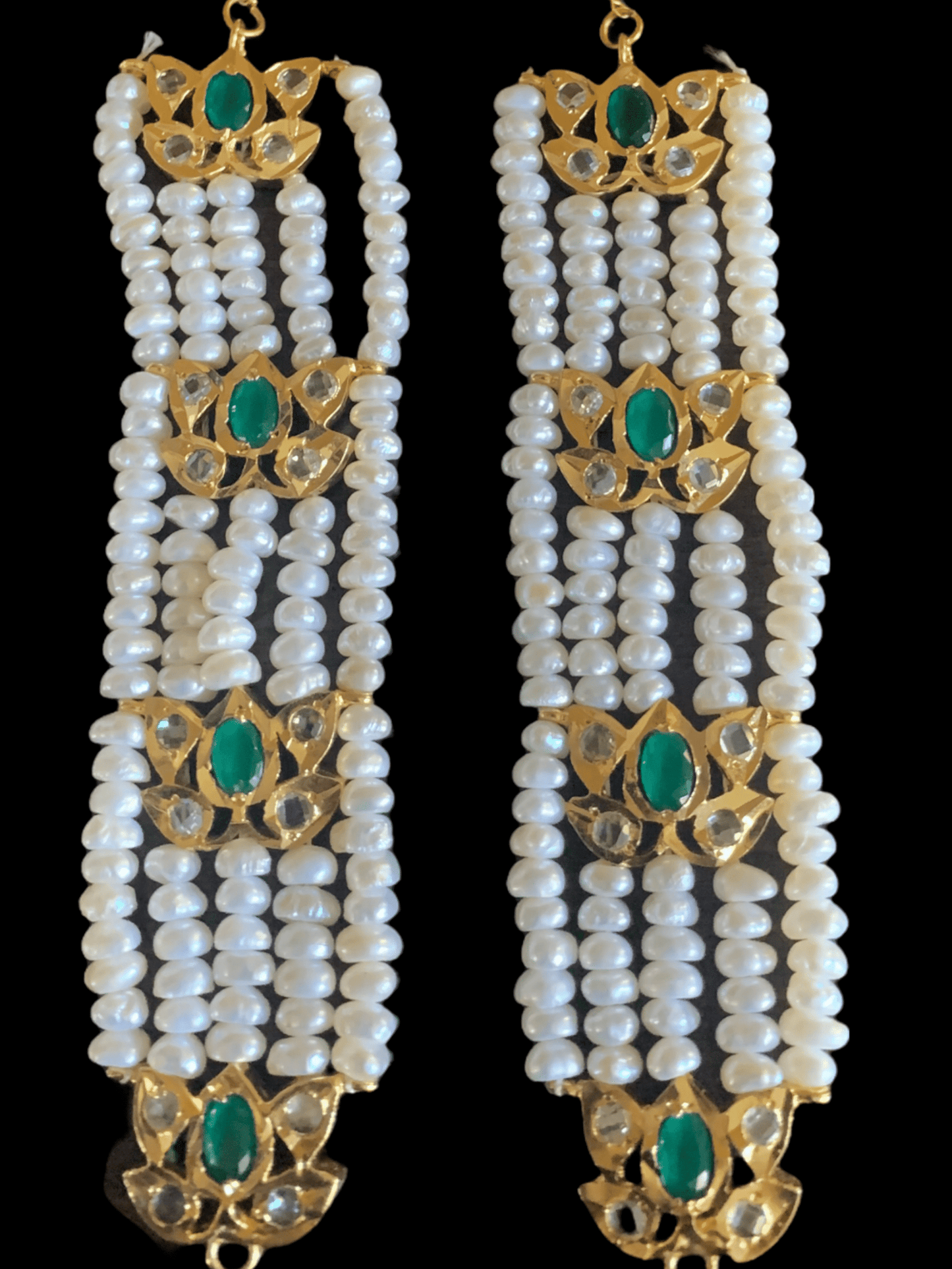 DER200 Lina sheeshphool inspired earrings in fresh water pearls - green ( READY TO SHIP  )