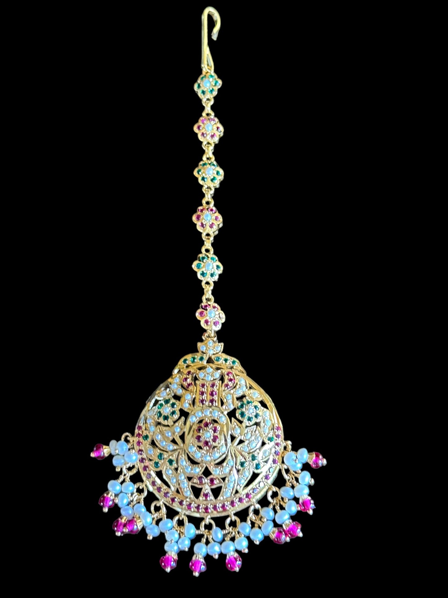 Ruby emerald with pearl tika in gold plated silver ( SHIPS IN 5 WEEKS )