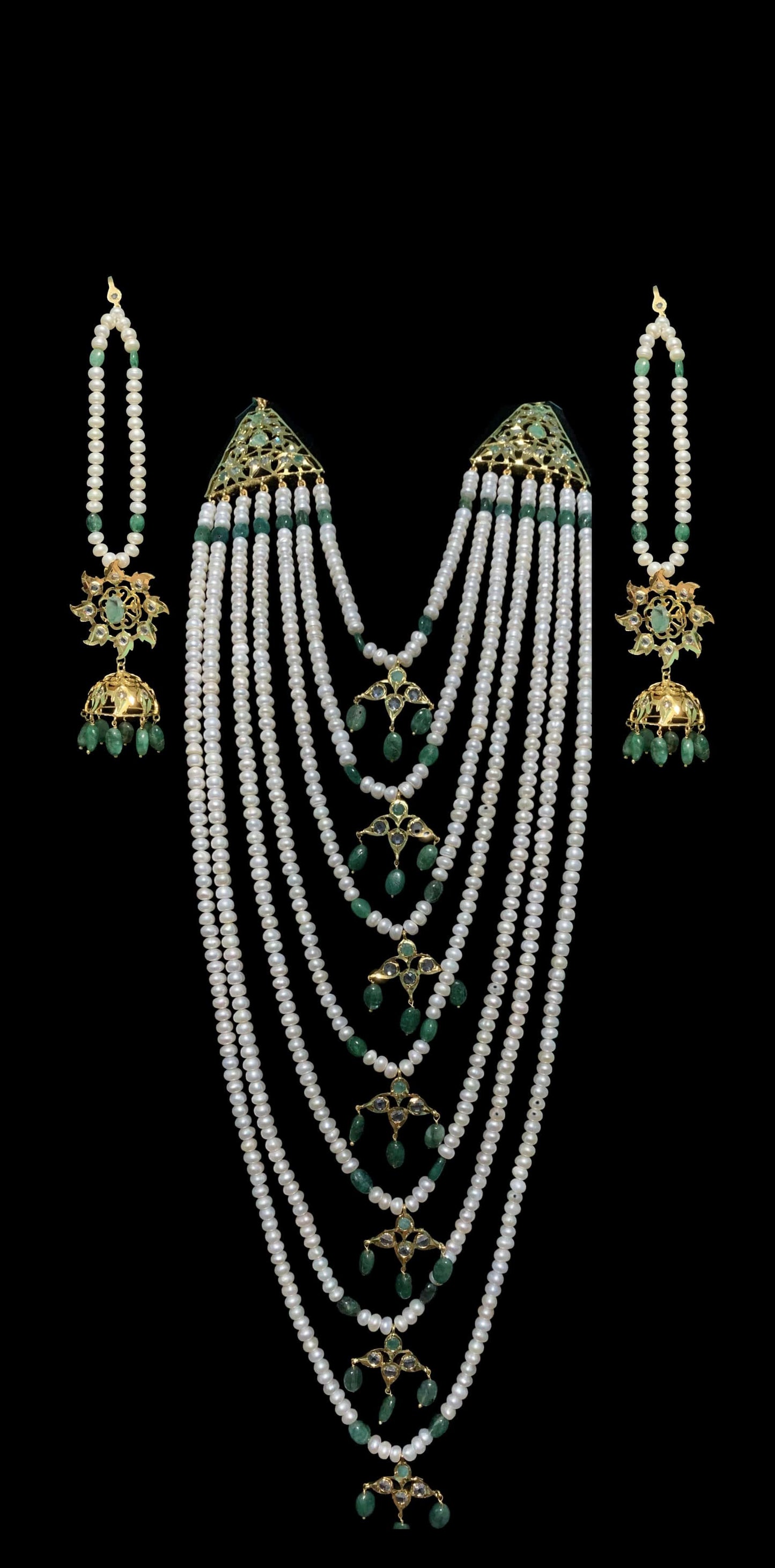 Insia bridal jadavi lacha satlada set in emeralds , ( SHIPS IN 4 WEEK )